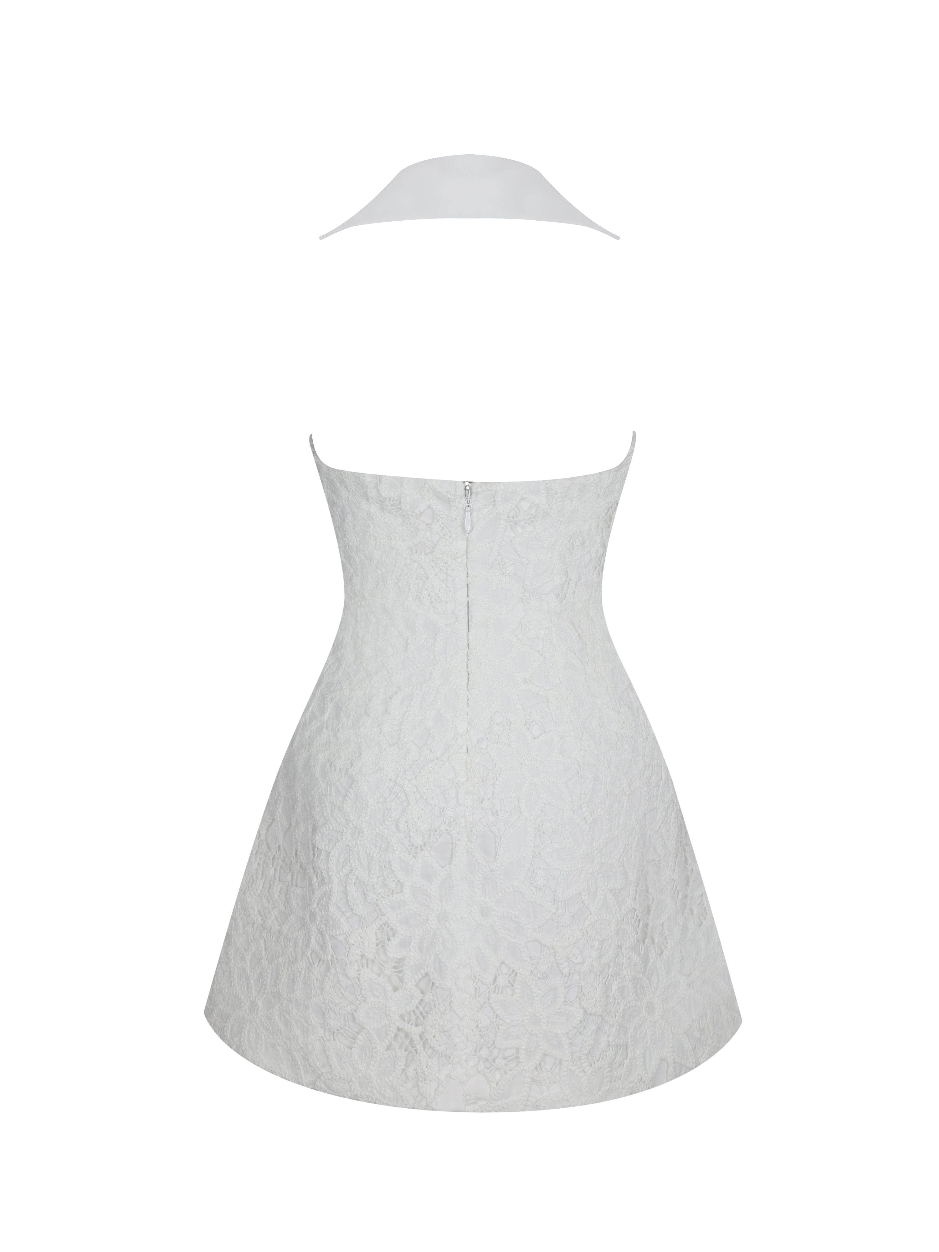 Ignacia White Cotton Lace Halter A-Line Mini Dress
