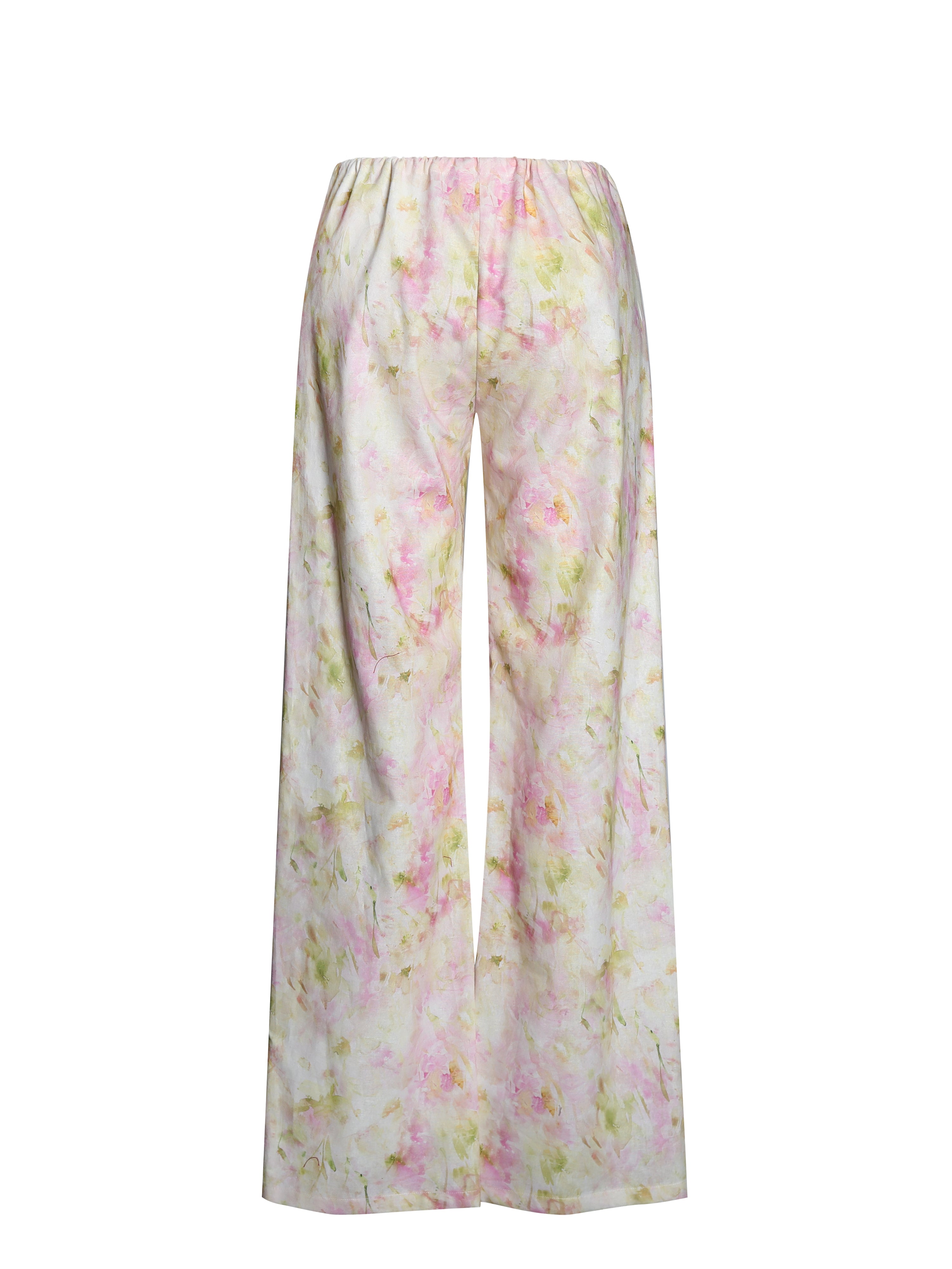 Laureen Pink Floral Print Linen Straight Pants