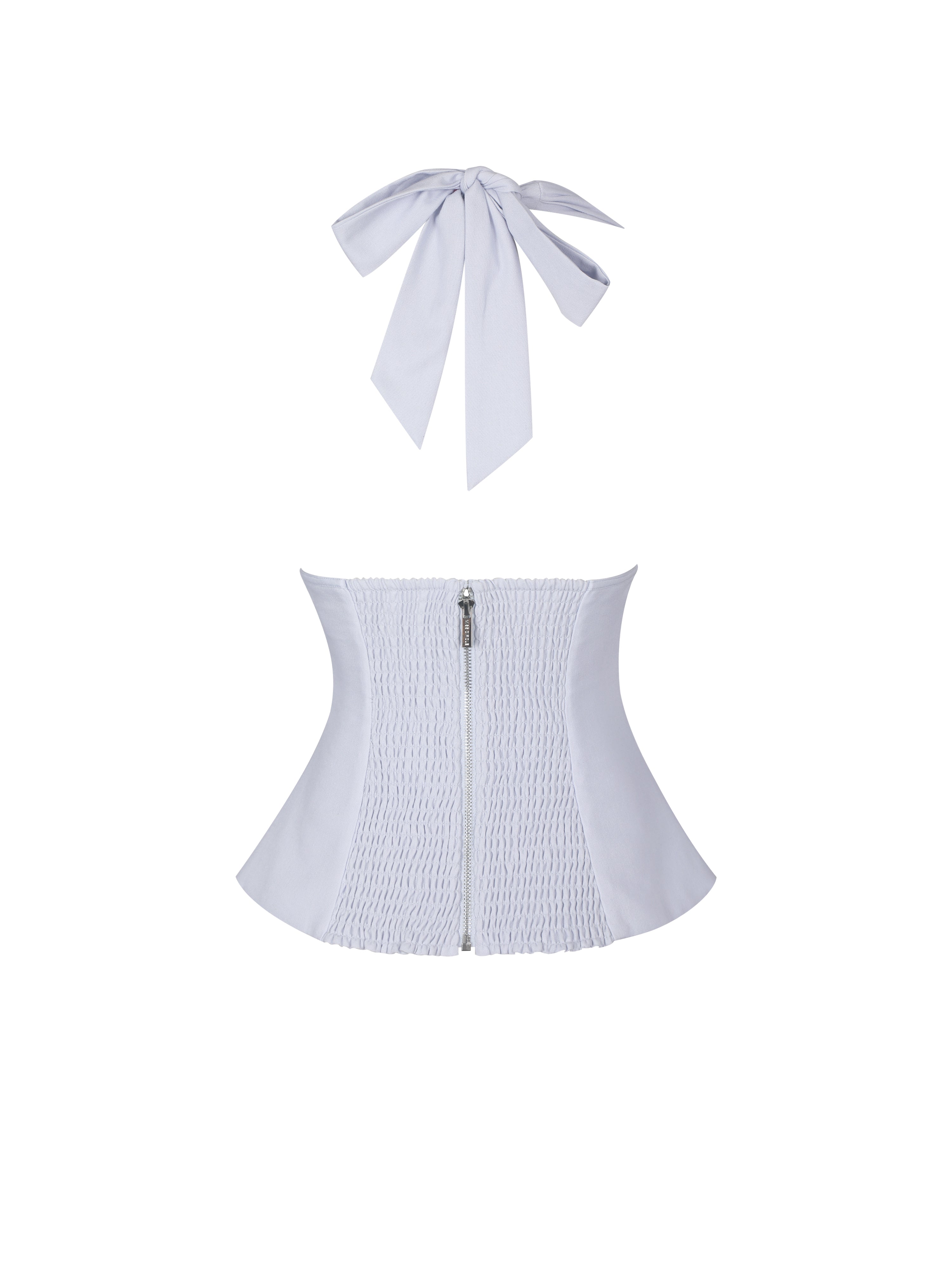 Quinzella Lavender Linen Plunging Halter Neck Top