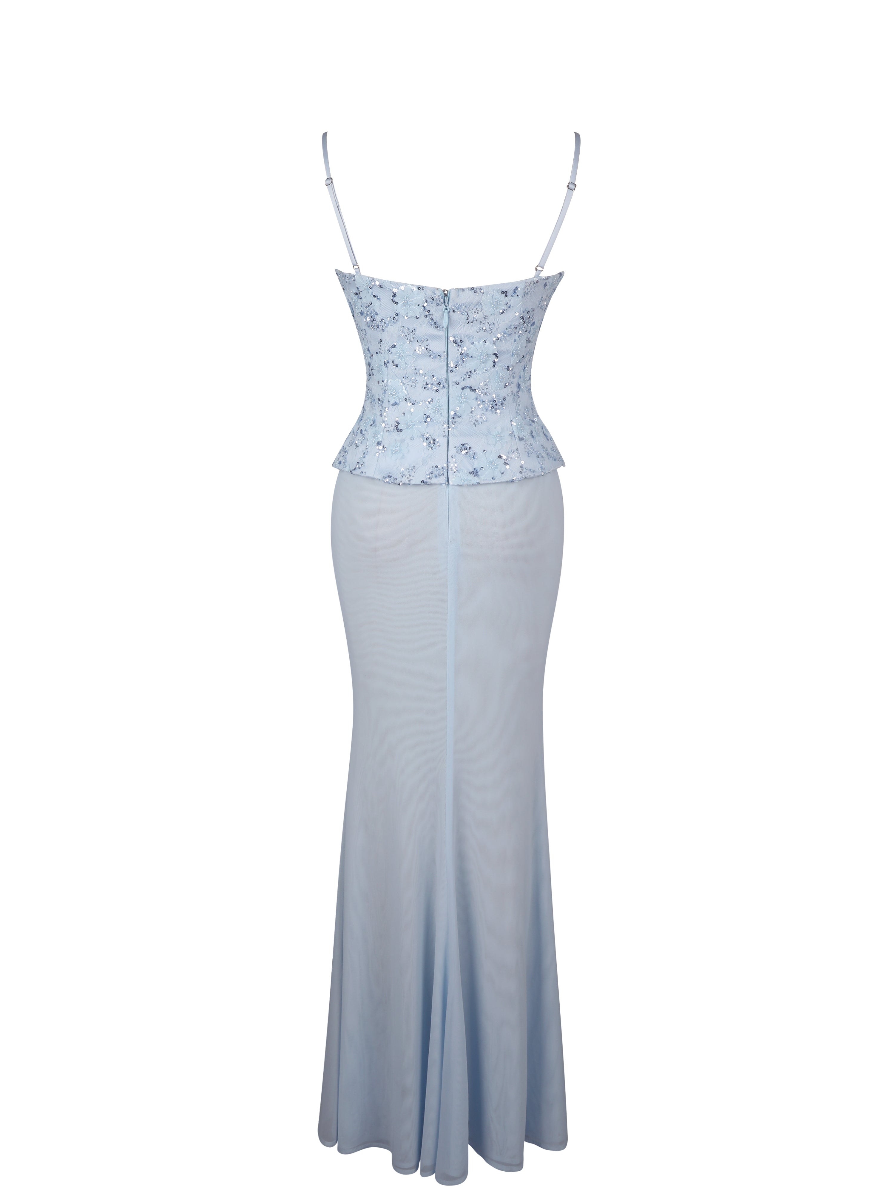 Aurielle Baby Blue Sweetheart Mermaid Peplum Maxi Dress