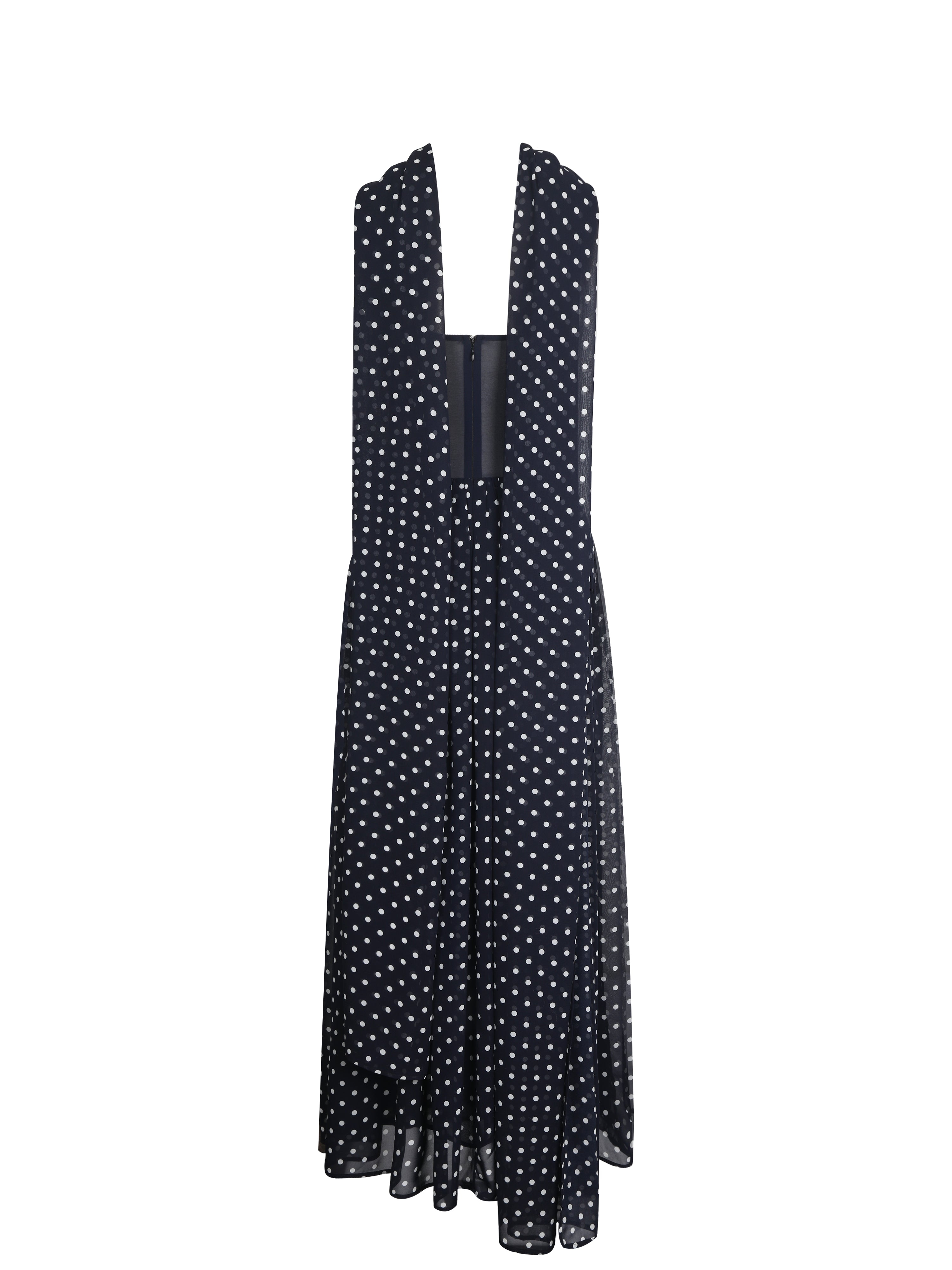 Juliette Navy Blue Polka Dot Chiffon Maxi Dress