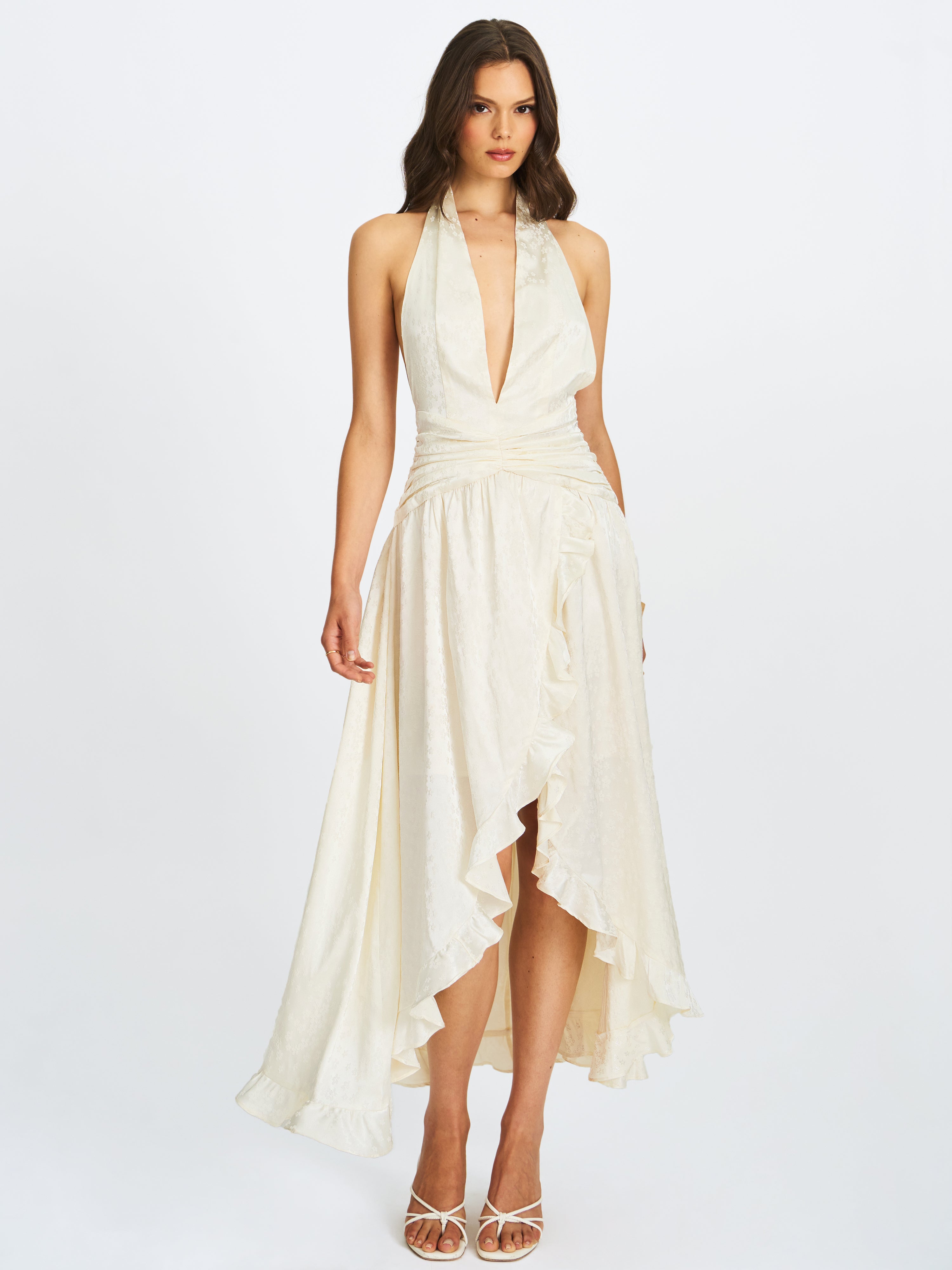 Nalani Floral Ivory Ruffled Halter Maxi Dress