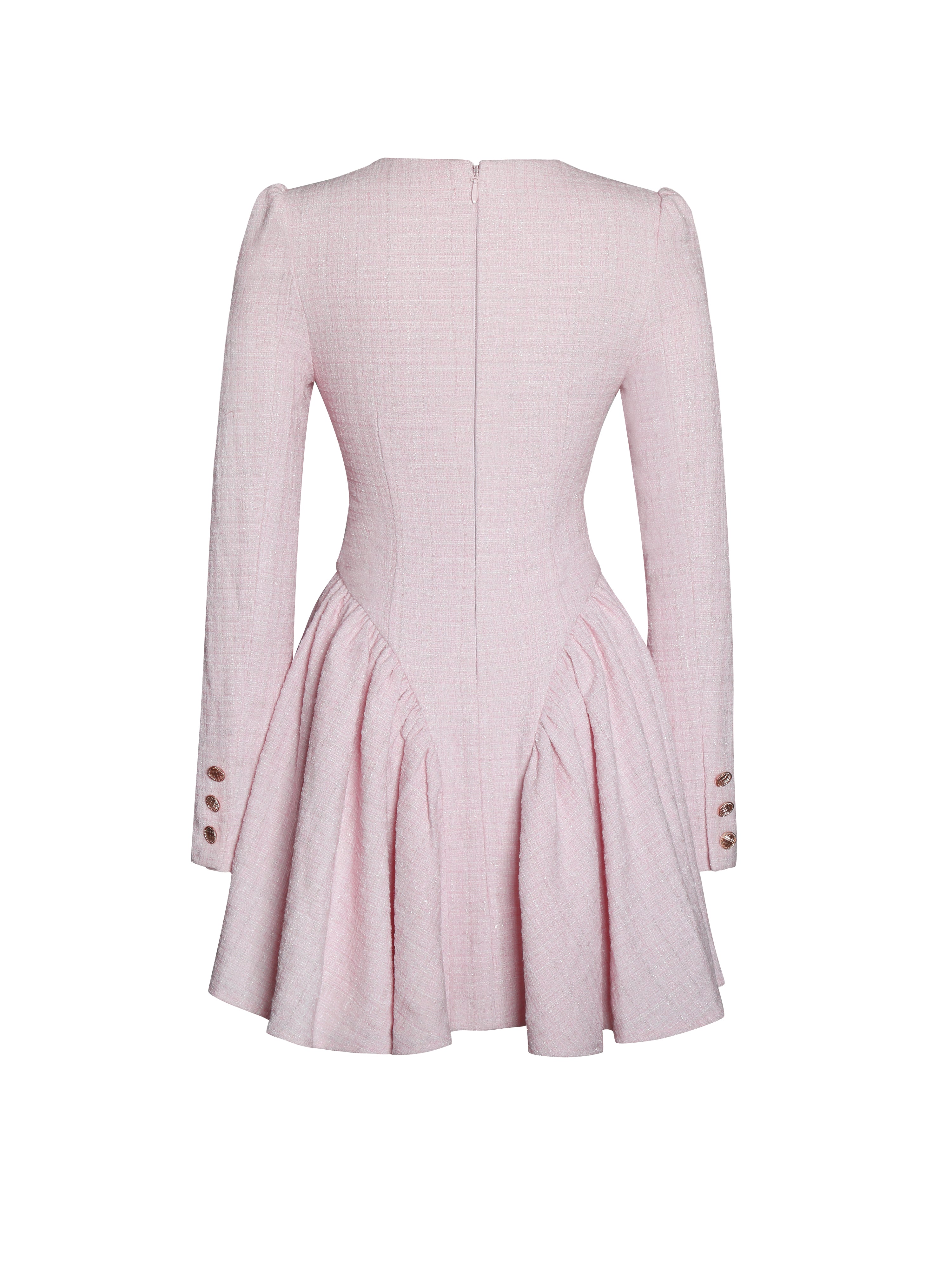 Tae Pink Tweed Long Sleeve Drop Waist Mini Dress (Archive Sale)