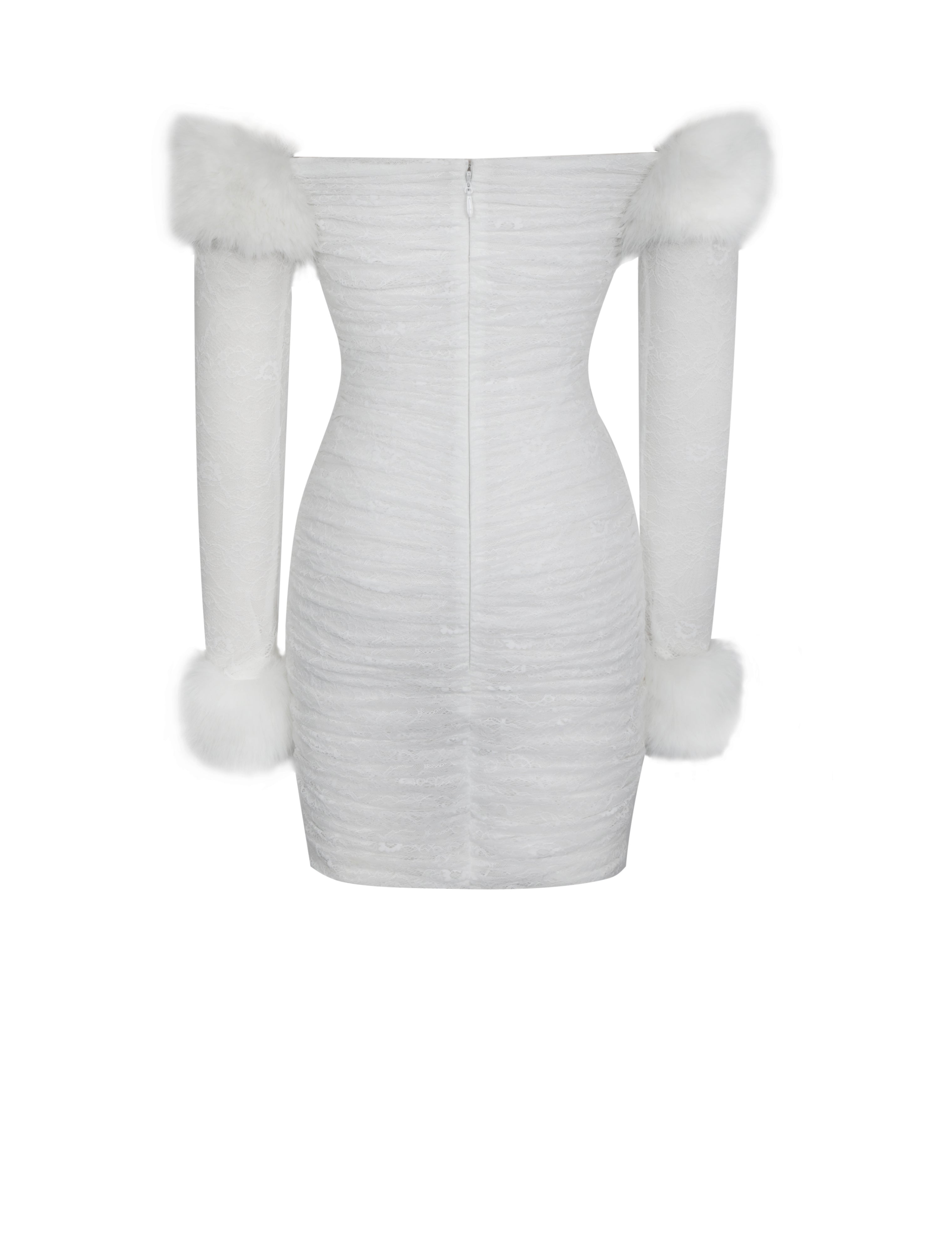 Lani White Lace Off-Shoulder Ruched Mini Dress