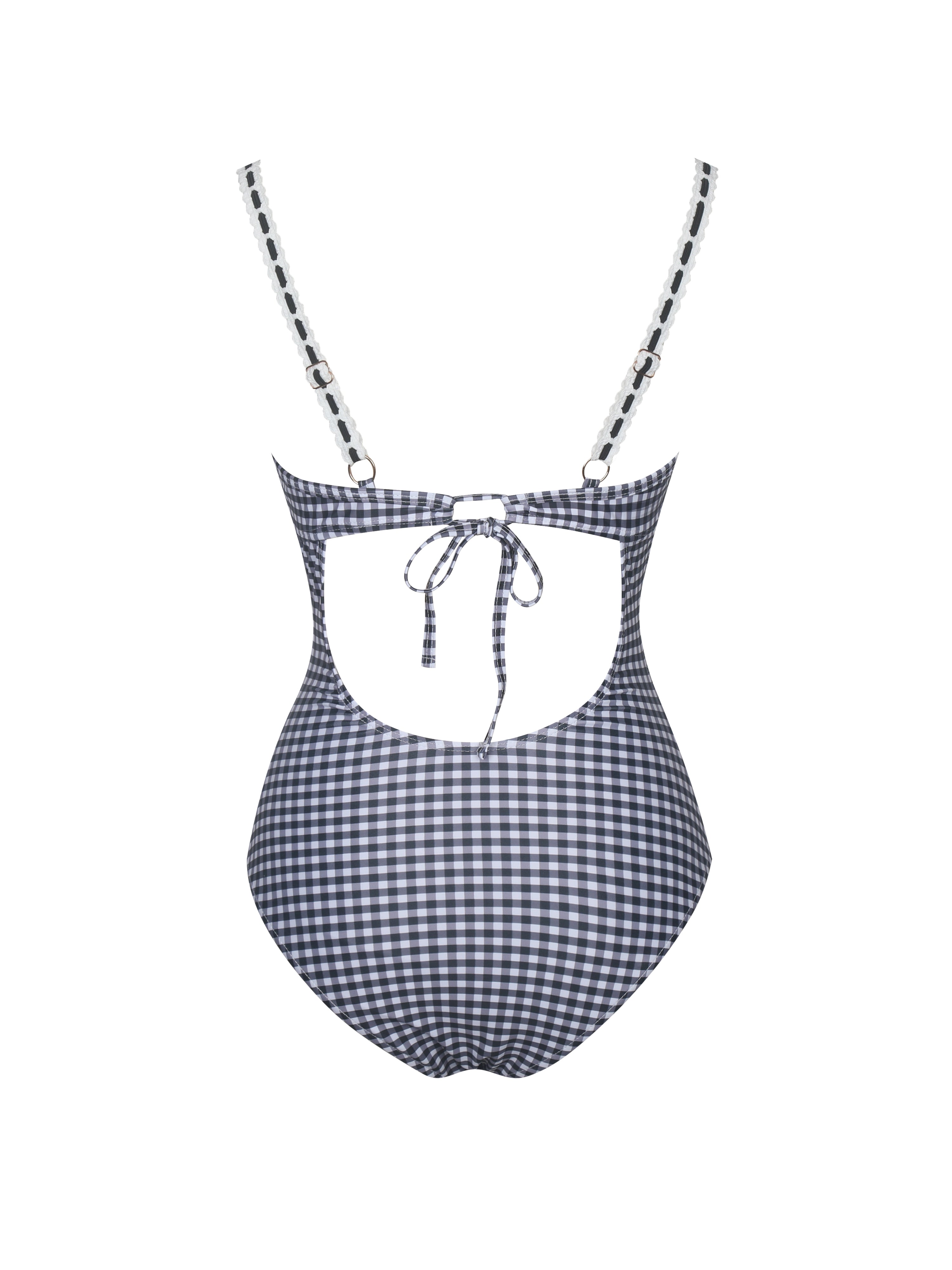 Gigi Black Gingham Lace Strap Backless Swimsuit