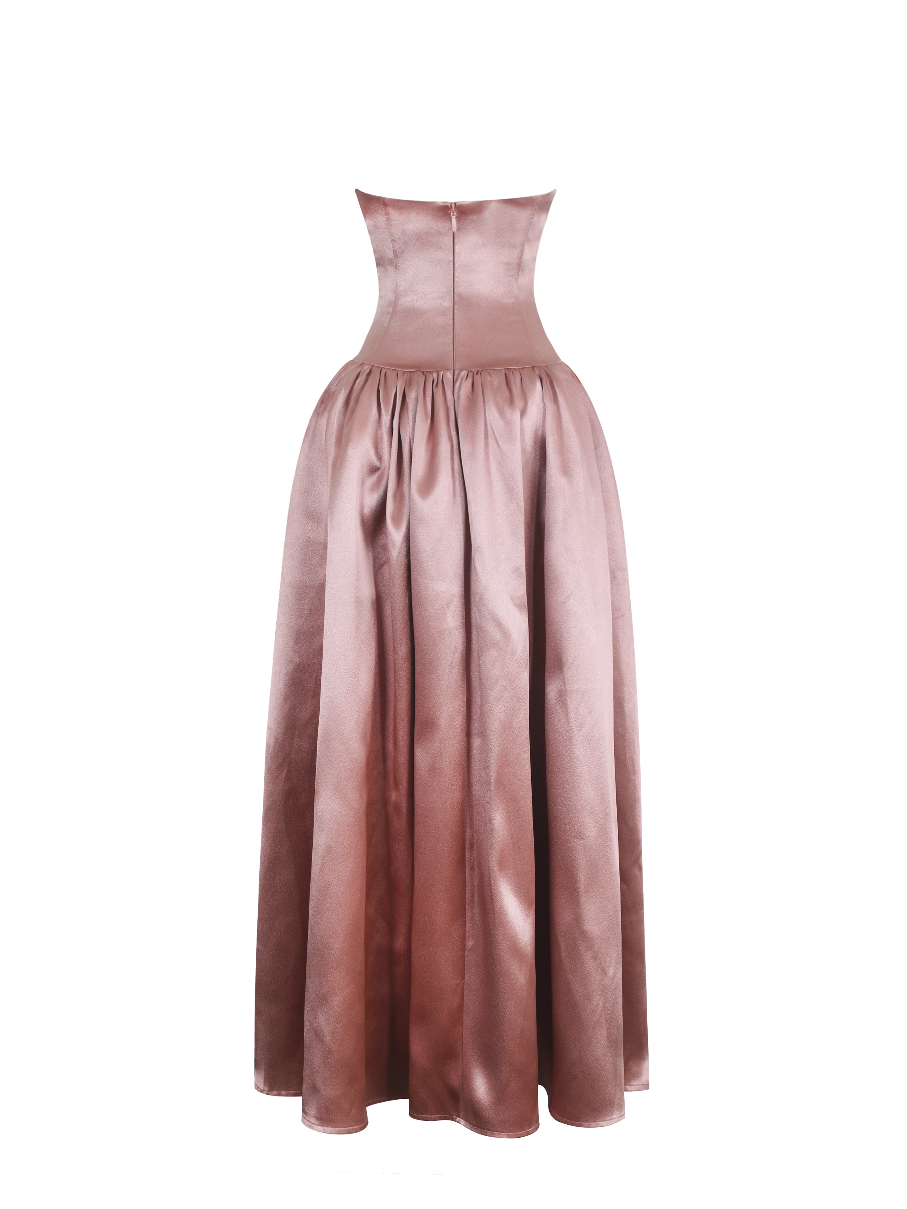 Willette Deep Rose Satin Strapless Gathered Maxi Dress