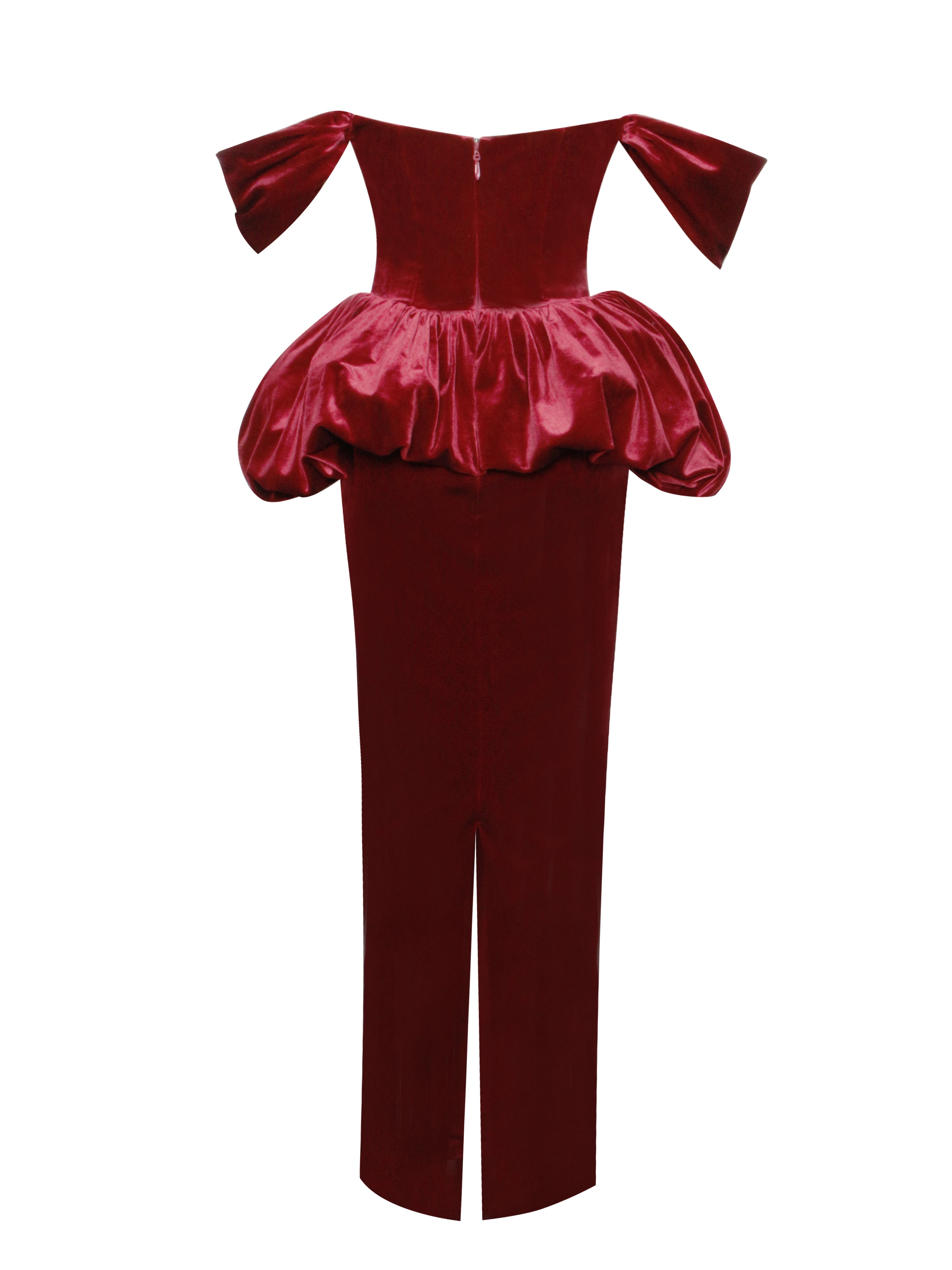 Abigail Velvet Off Shoulder Bubble Hem Peplum Maxi Dress (Archive Sale)