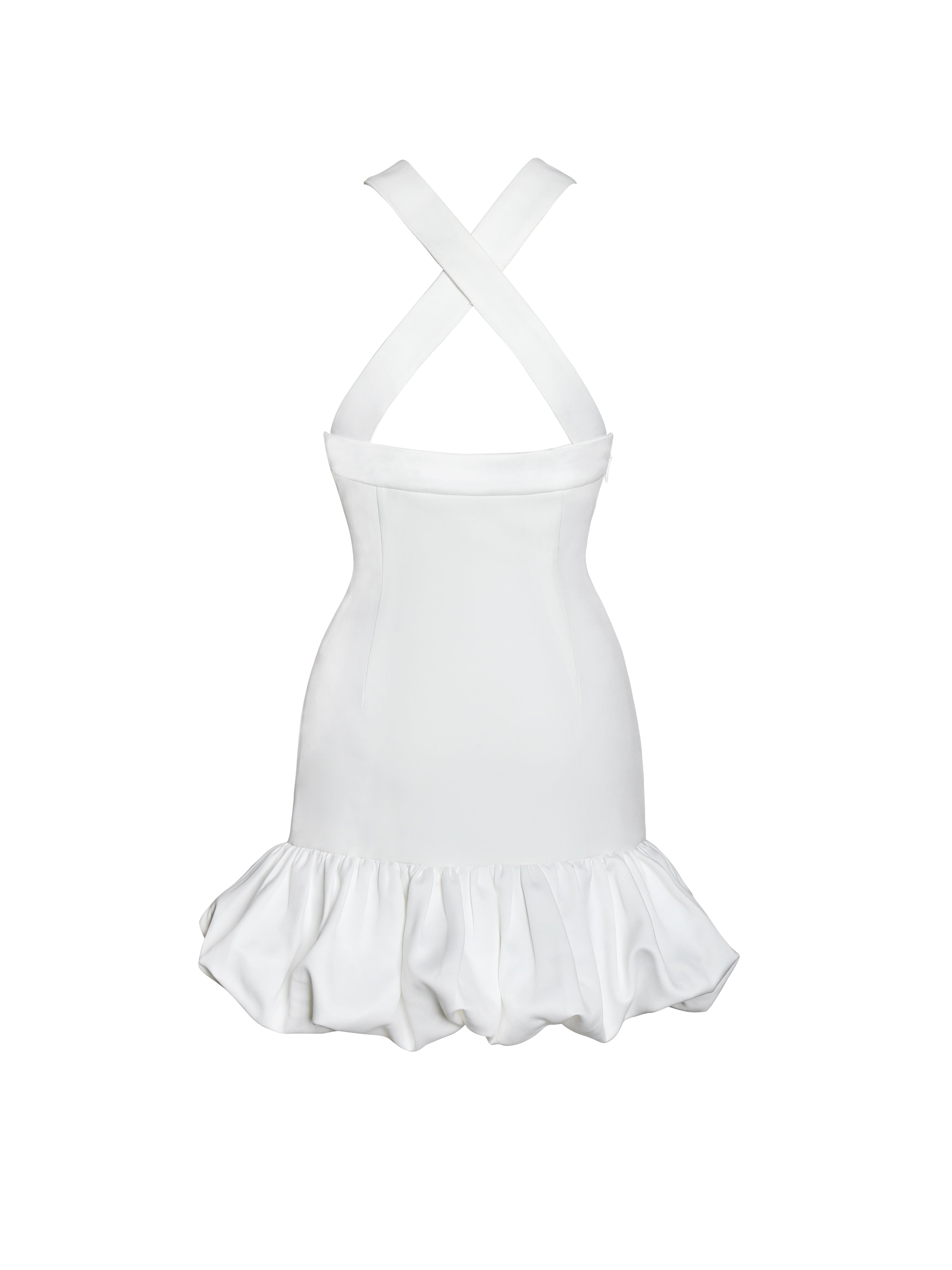 Barbra White Cross Straps Bodycon Mini Dress with Bubble Hem