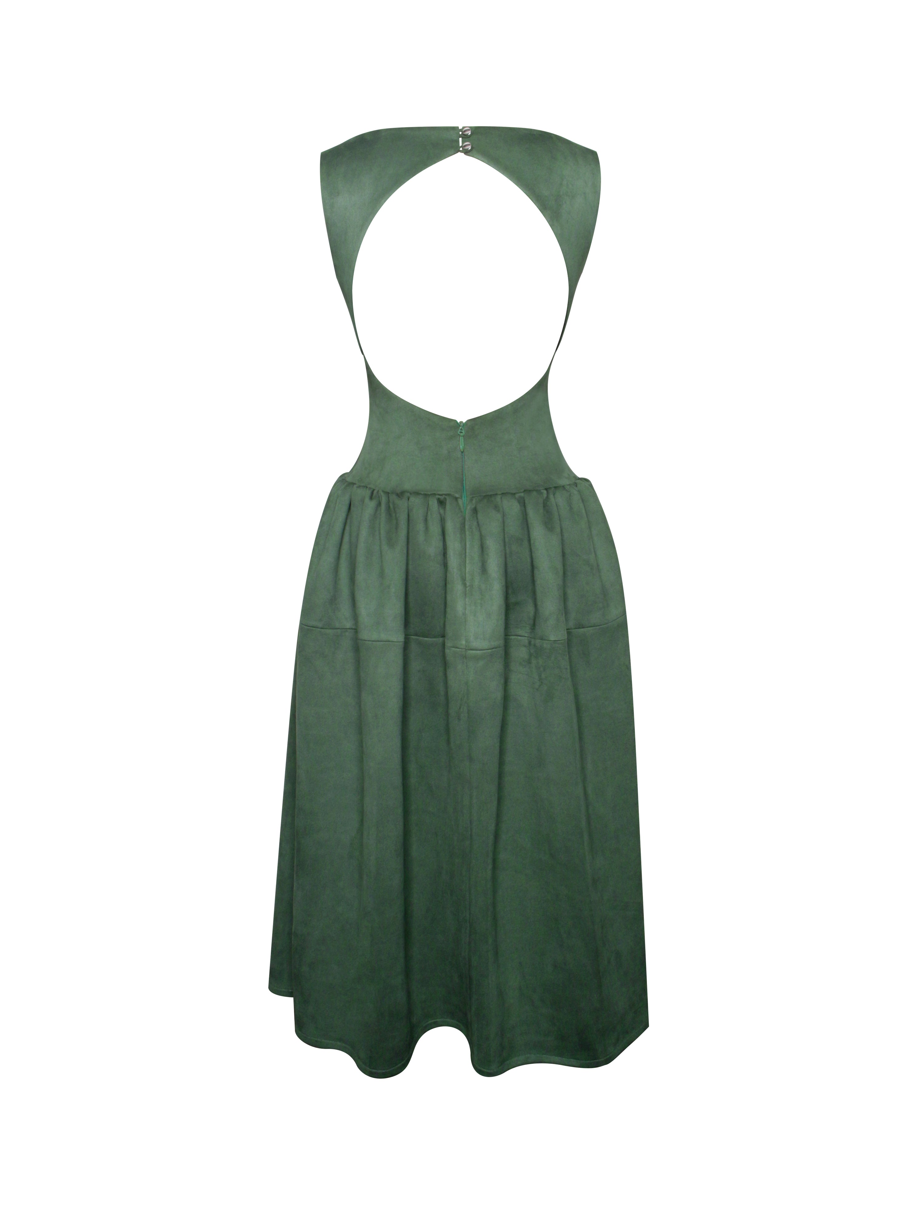 Laila Green Suede Boat Neck Backless Midi Dress