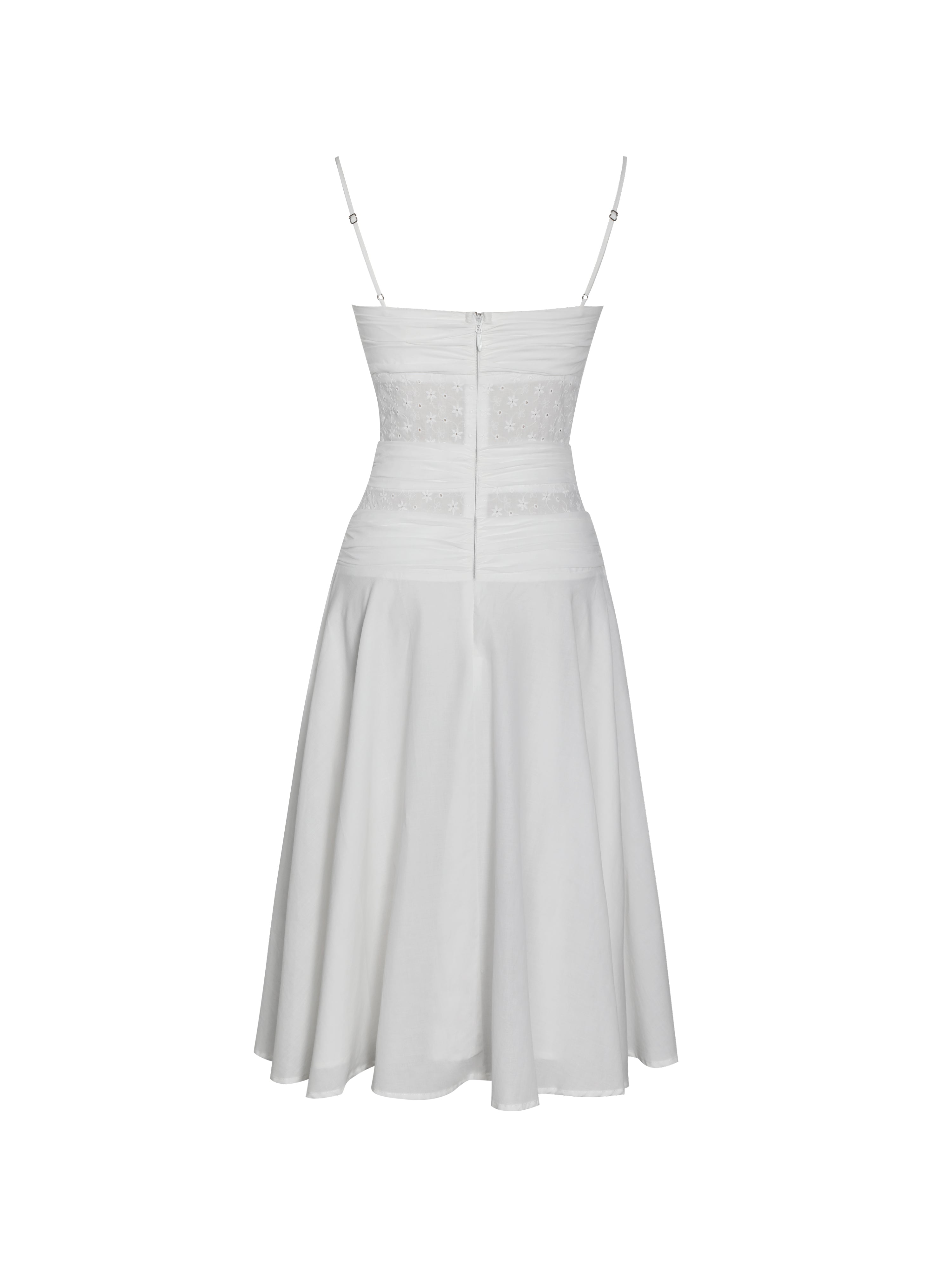 Maelis White Eyelet Drop Waist Cotton Midi Dress