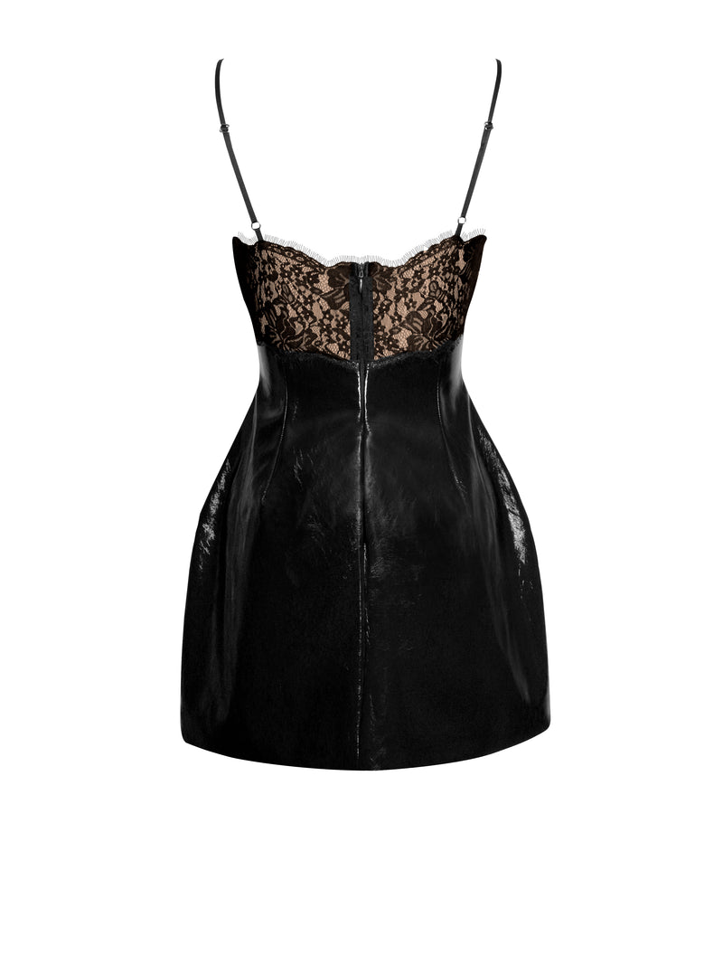 Shelby Black Vegan Leather with Lace Mini Dress