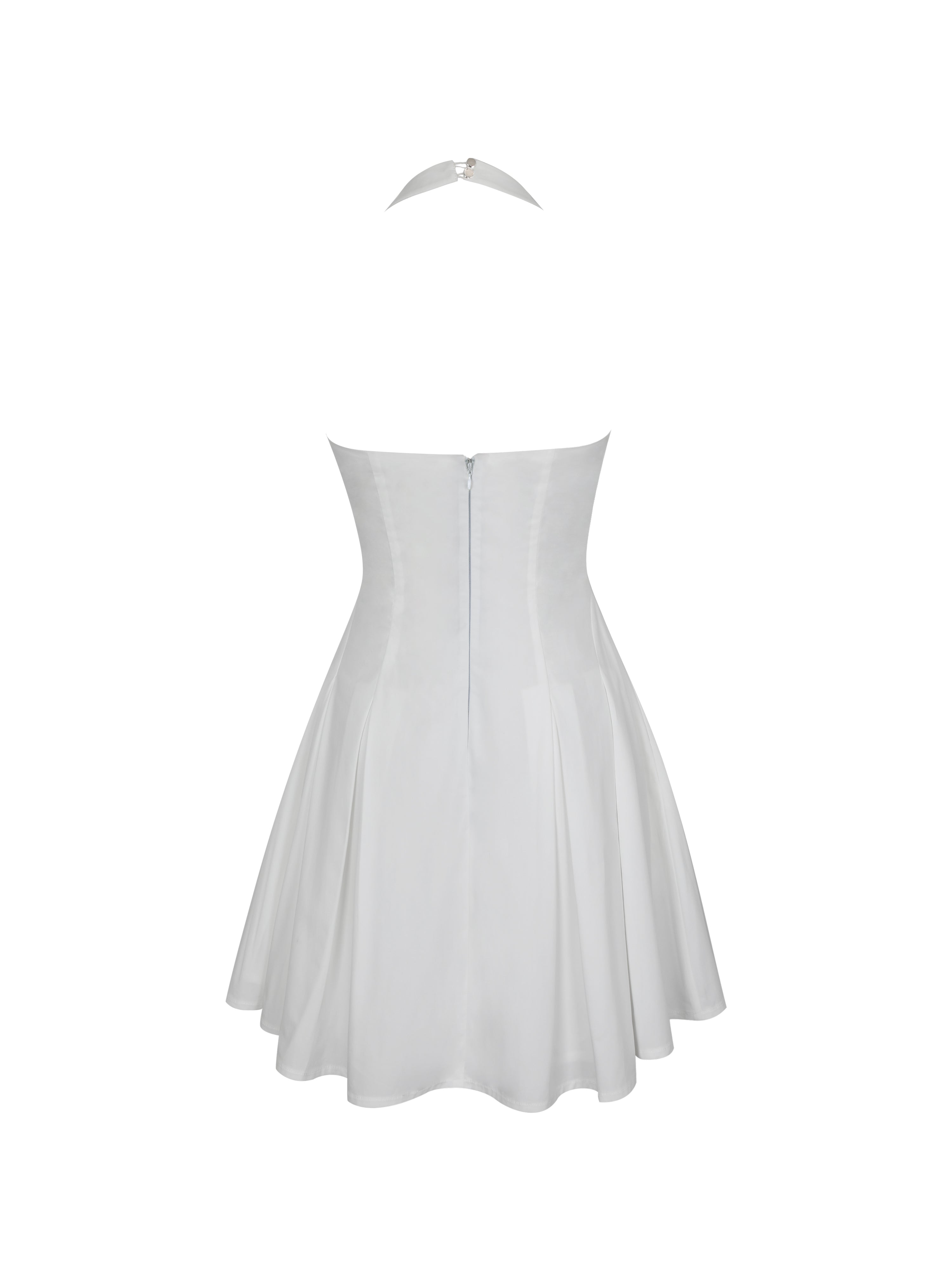 Jordyn White Cotton Poplin Keyhole Halter Mini Dress