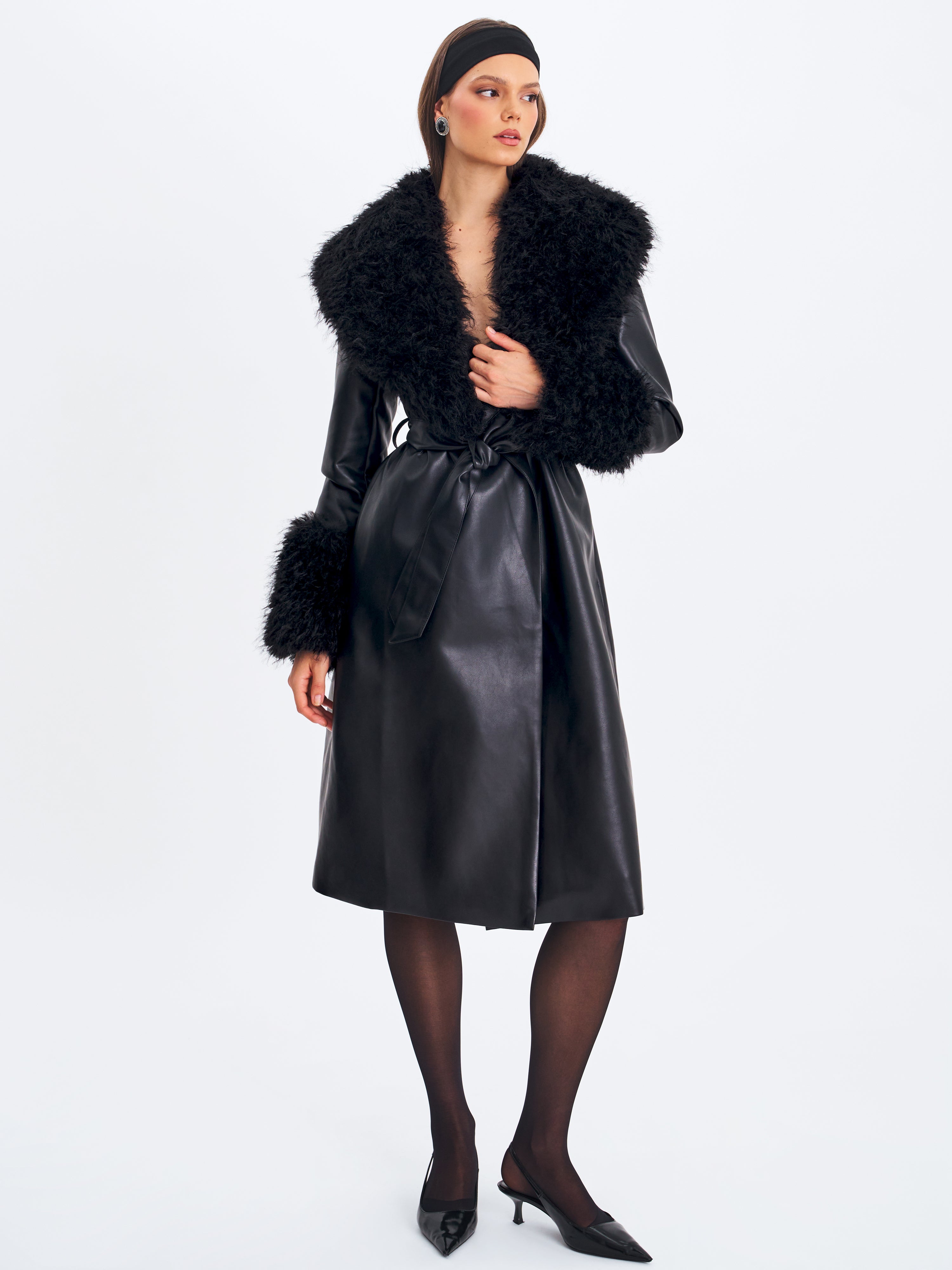 Zariah Black Faux Fur Trimmed Longline Coat