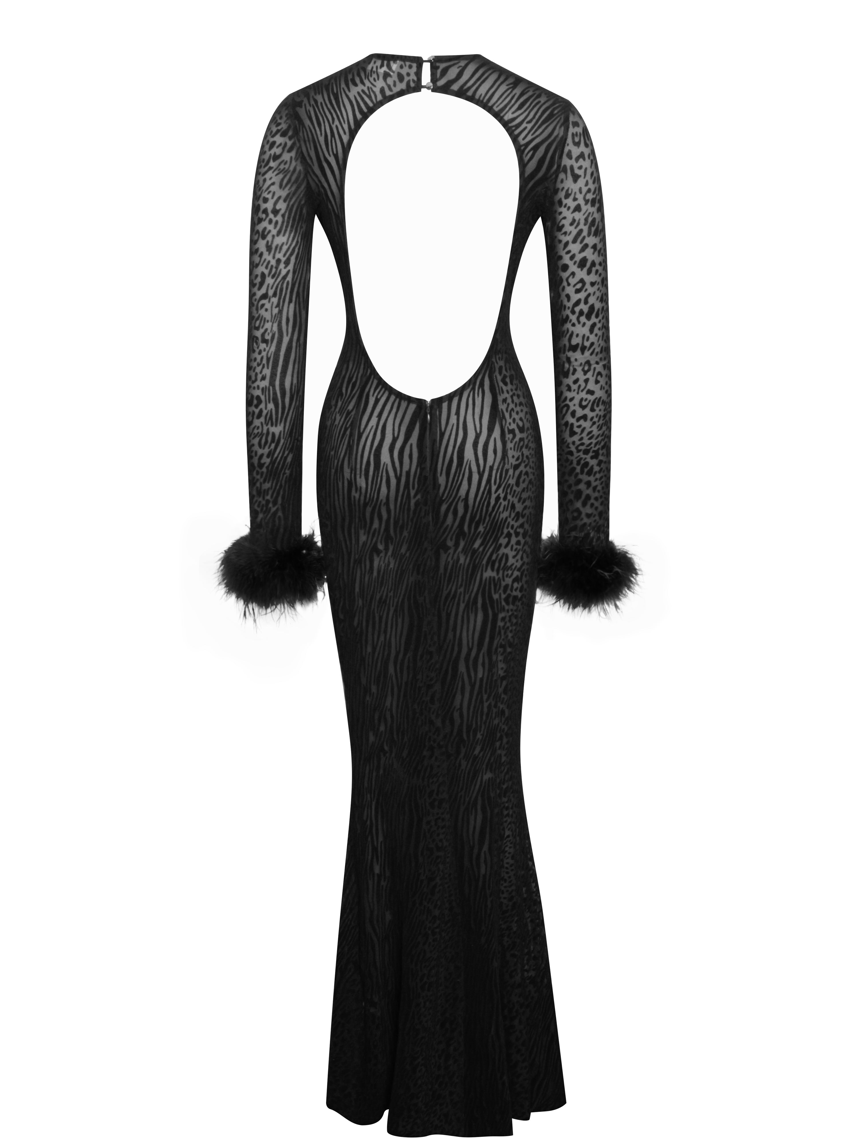 Patricia Black Leopard Burnout Velvet Mesh Backless Maxi Dress