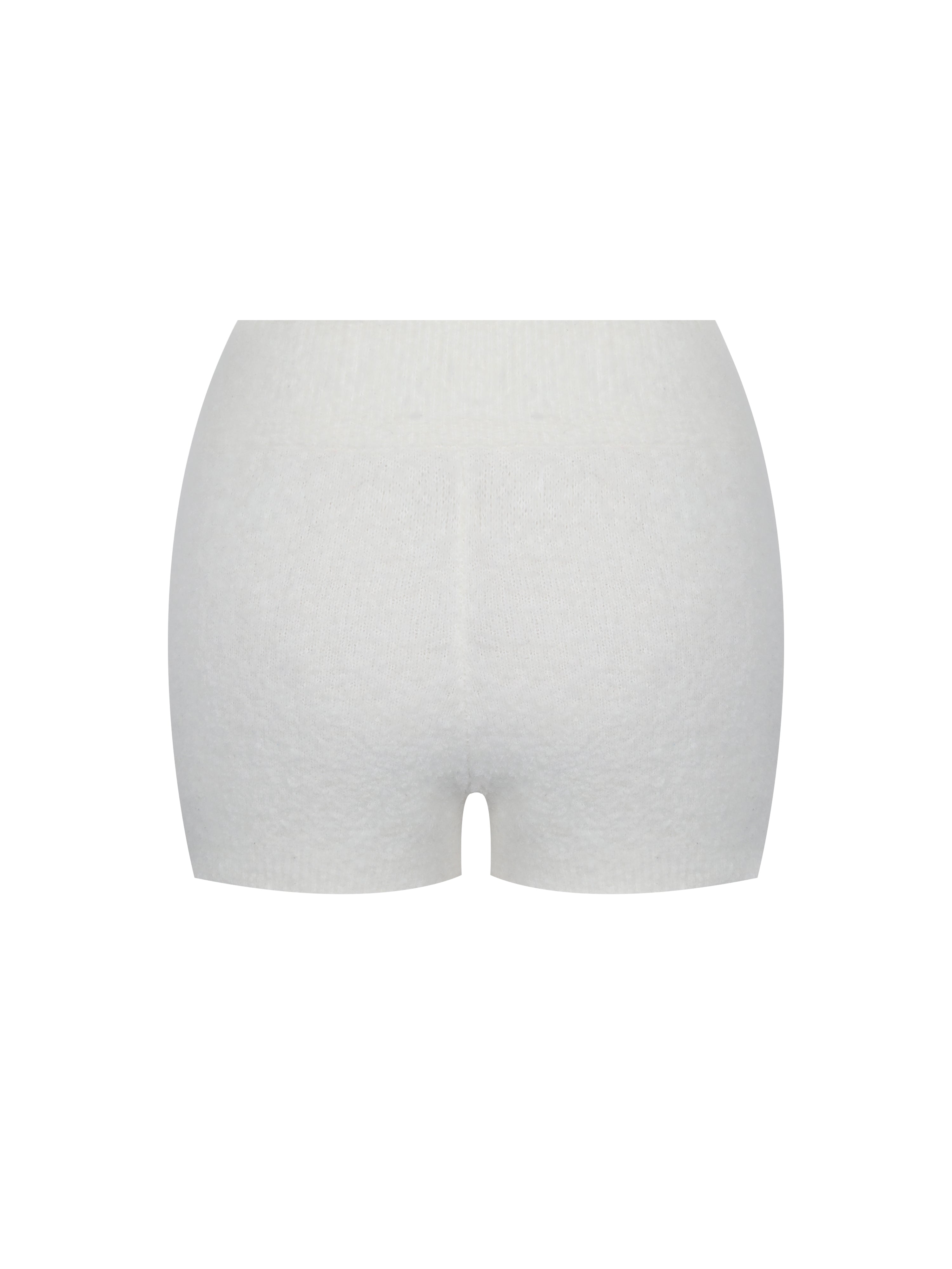 Sera White Wool-Blend Ribbed Knit Mini Shorts