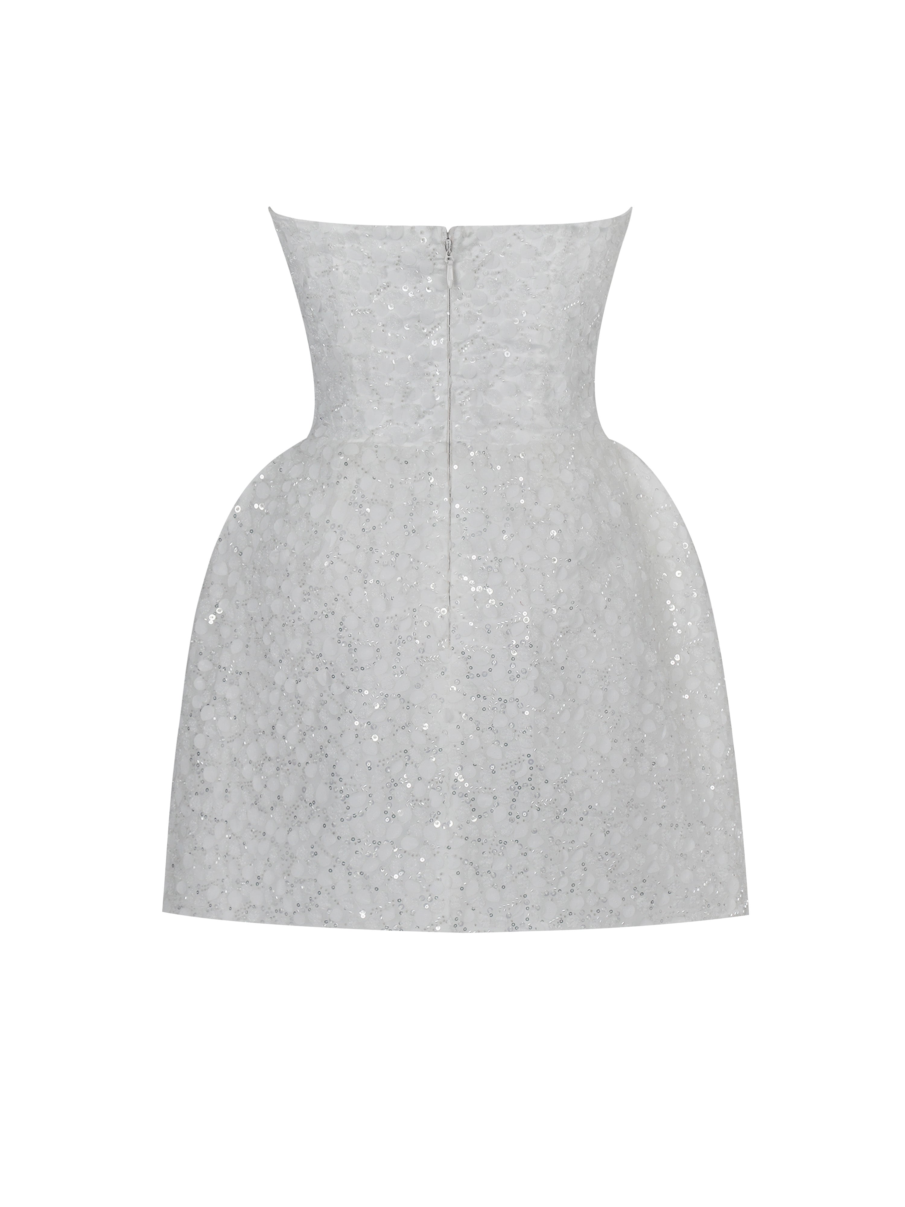 Tressa White Beaded Mesh Strapless Mini Wedding Dress