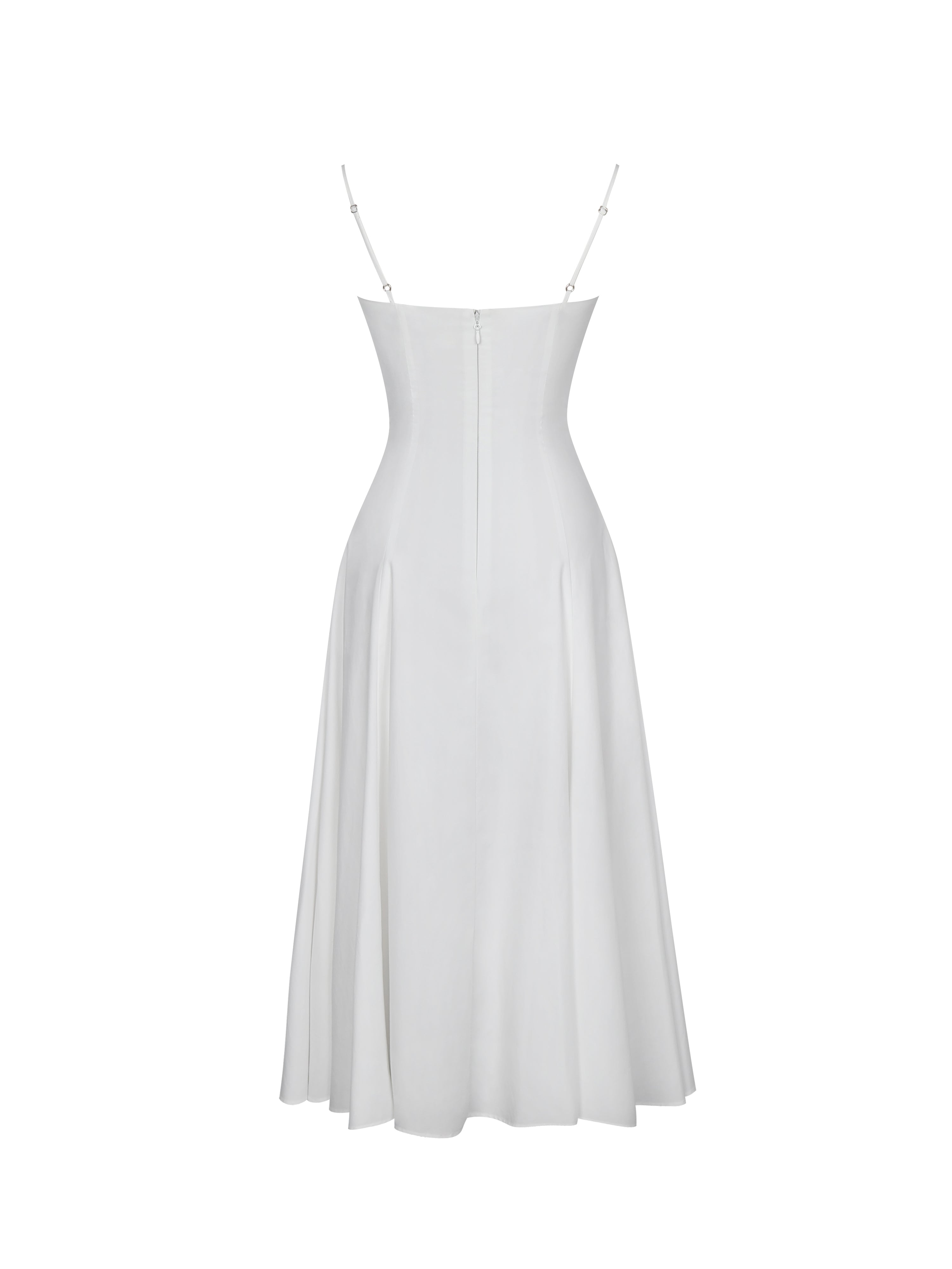 Corinne White Poplin Flared Maxi Dress with Removable Bow