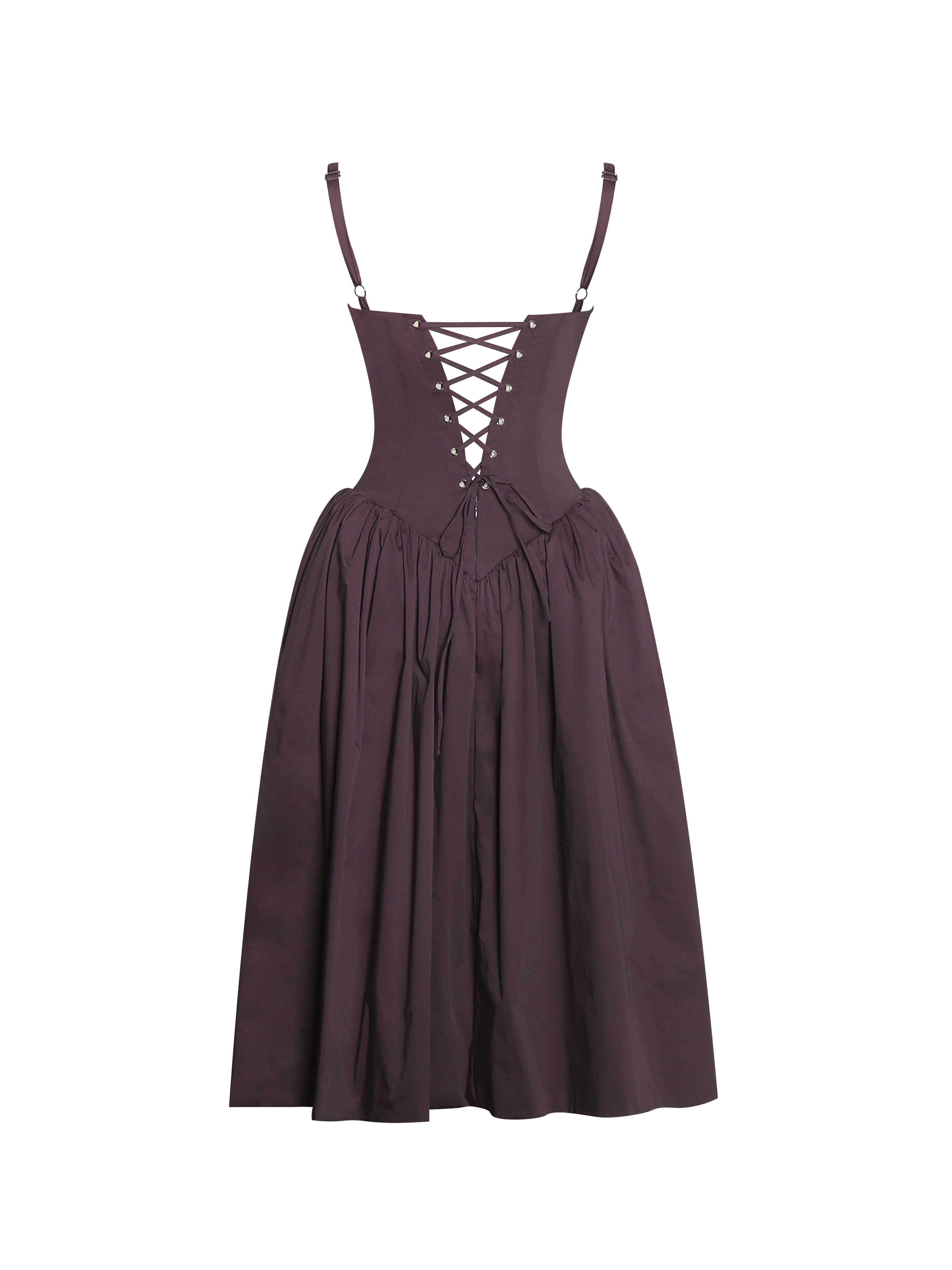 Oakleigh Blackberry Purple Cotton Lace-up Back Midi Dress