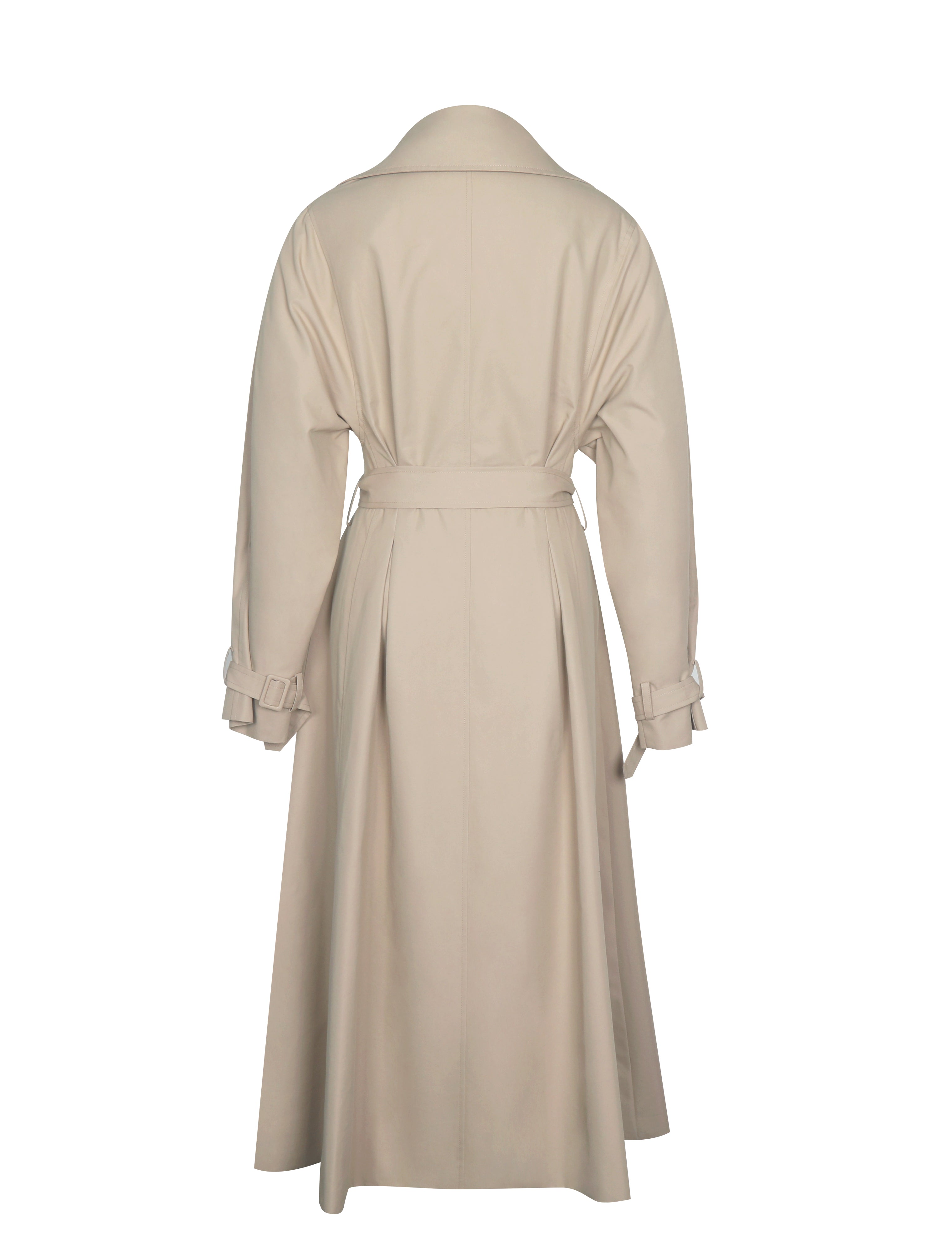 Ulila Beige Double-Breasted Pleated Cotton-Blend Trench Coat