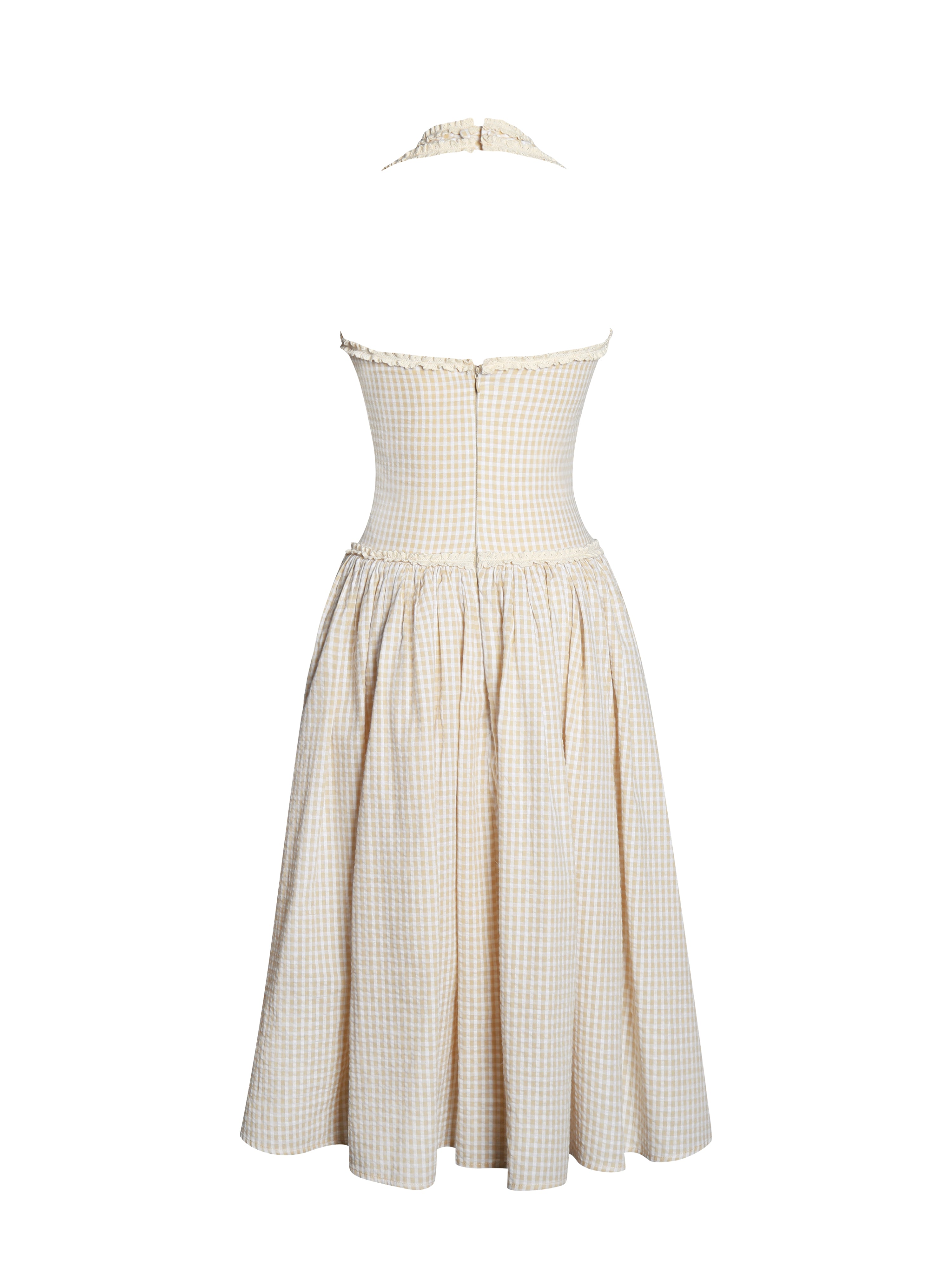 Idella Yellow Gingham U Neck Midi Dress