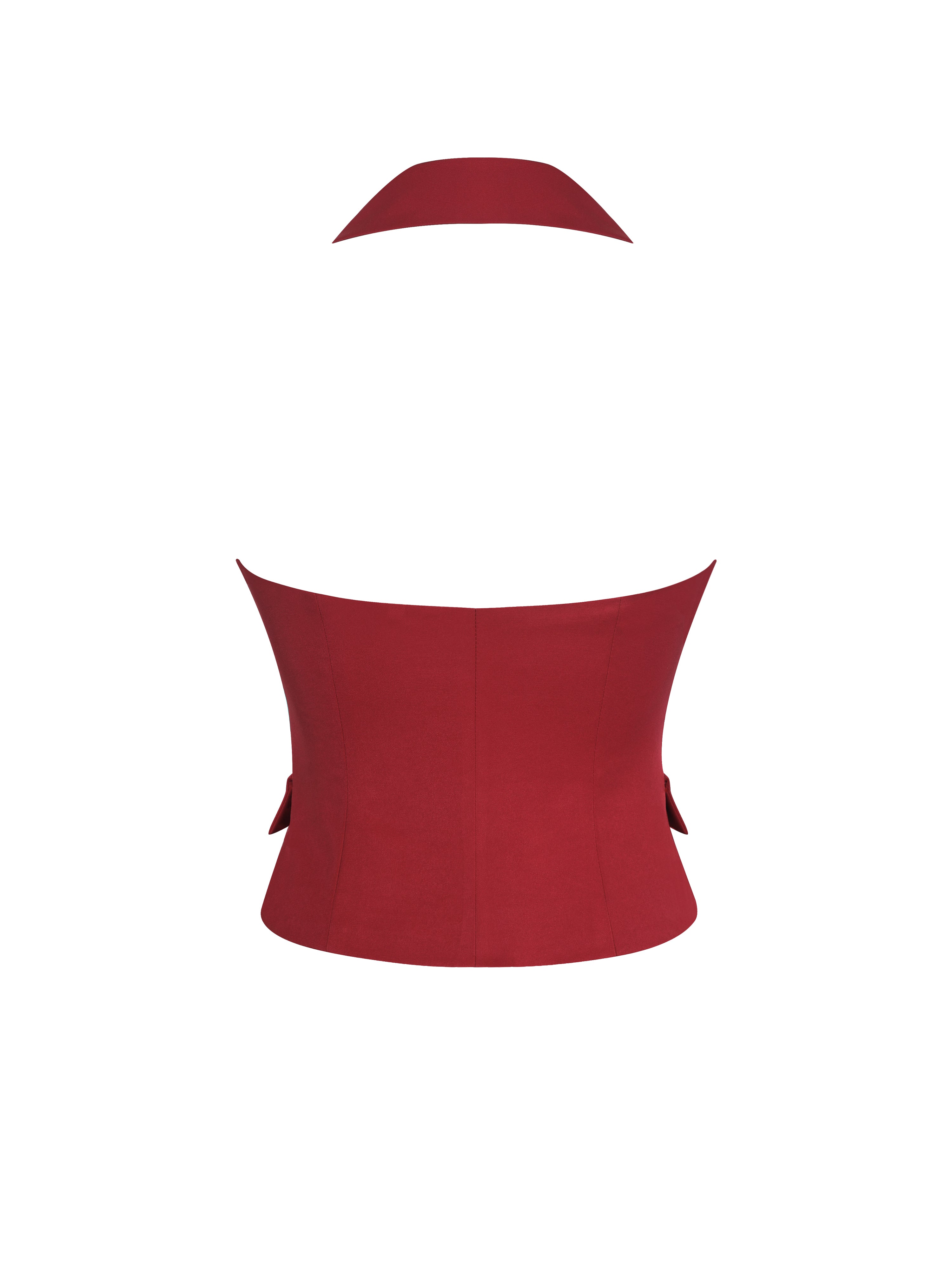 Ursella Crimson Halter Single-Breasted Lapel Top