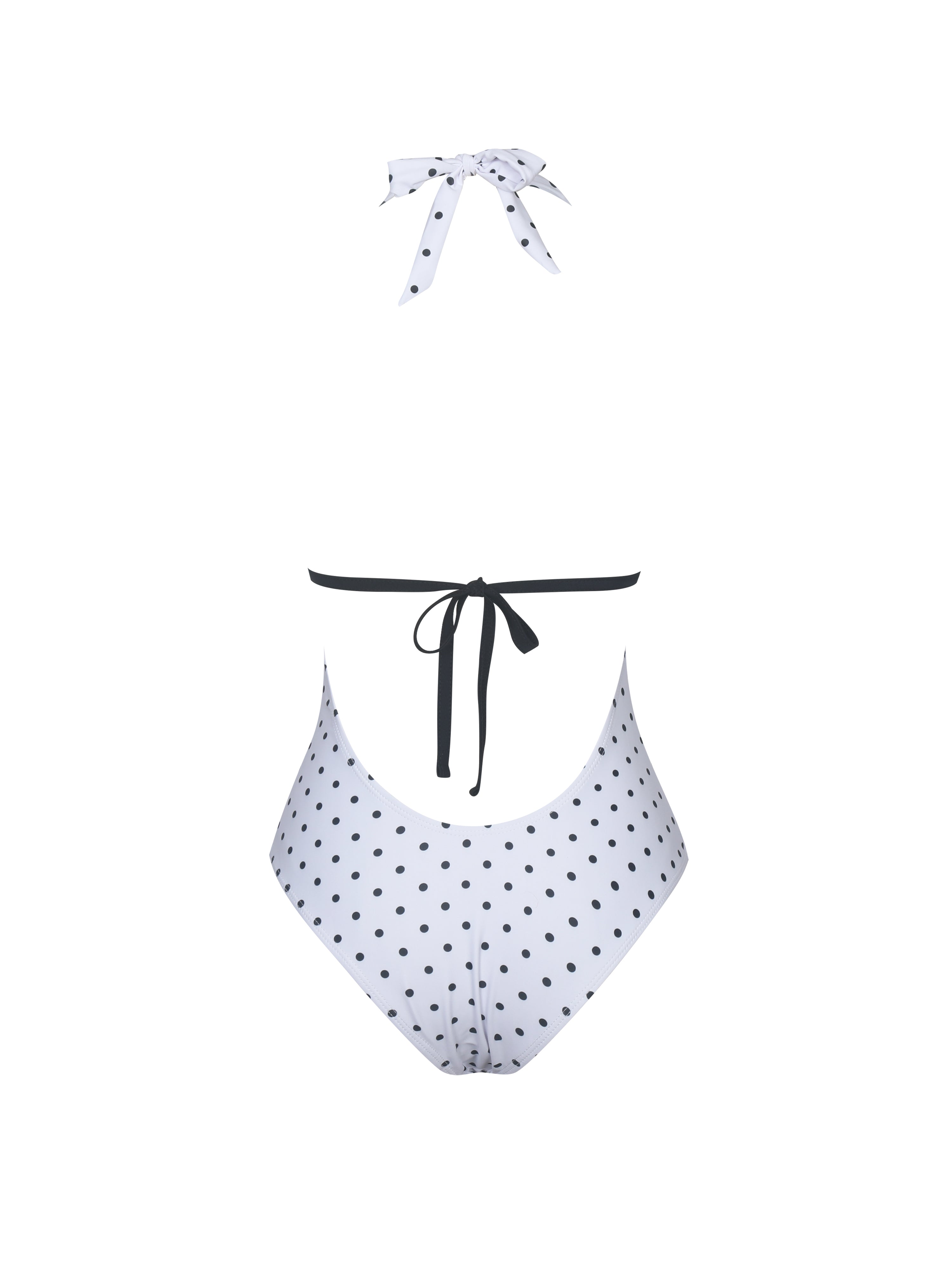 Olive White Base Polka Dot Ruched Breast Halter Backless Swimsuit