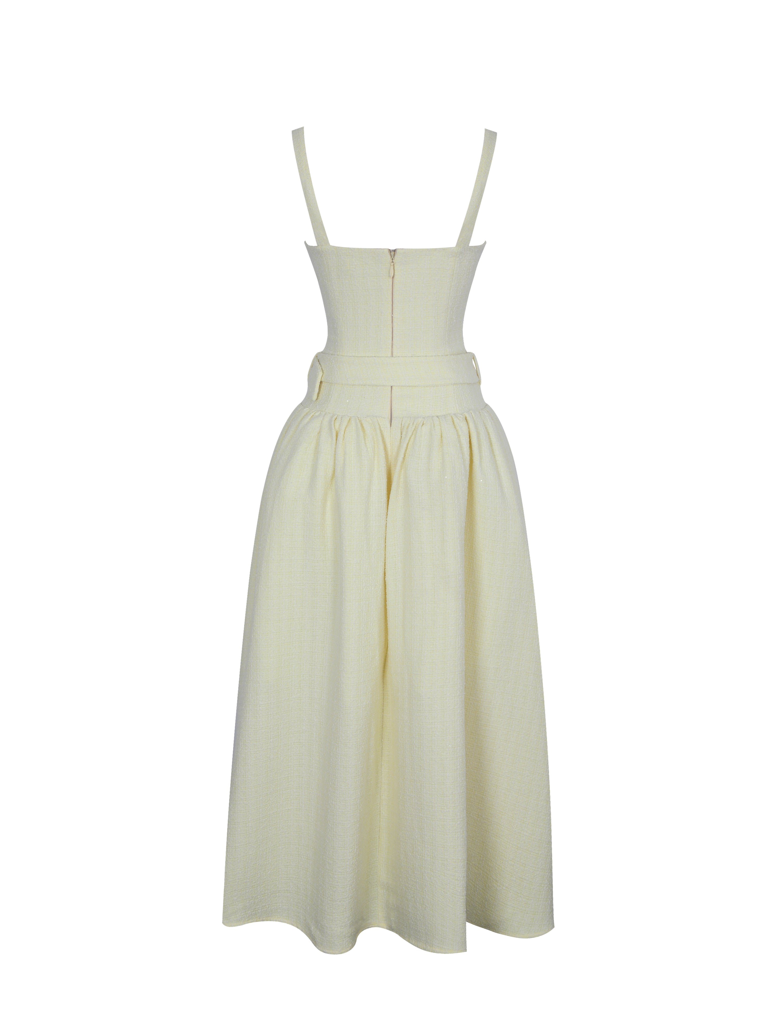 Tiana Butter Yellow Sweetheart Belted Midi Dress
