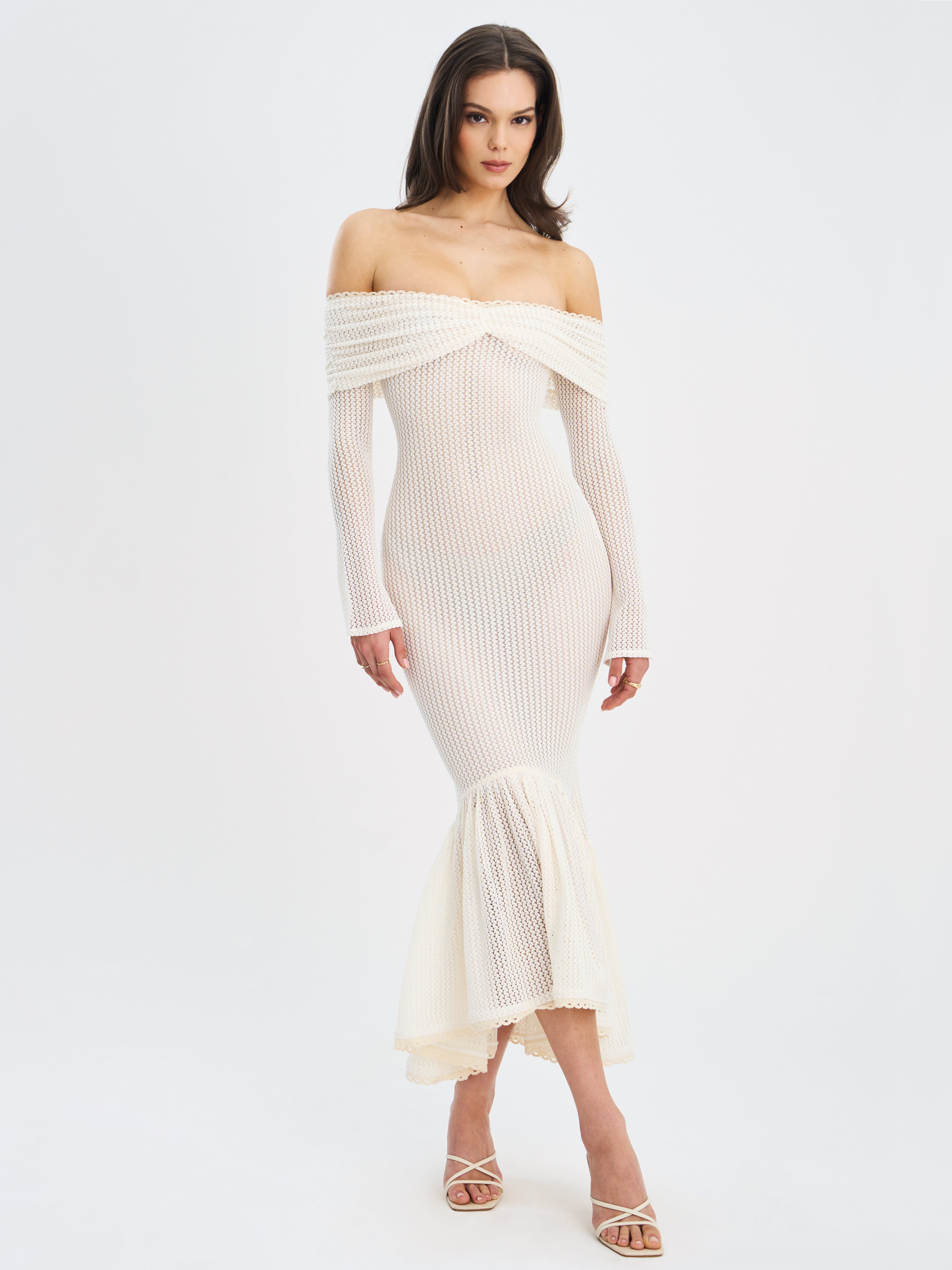 Kaedyn Off Shoulder Long Sleeve Crochet Mermaid Maxi Dress