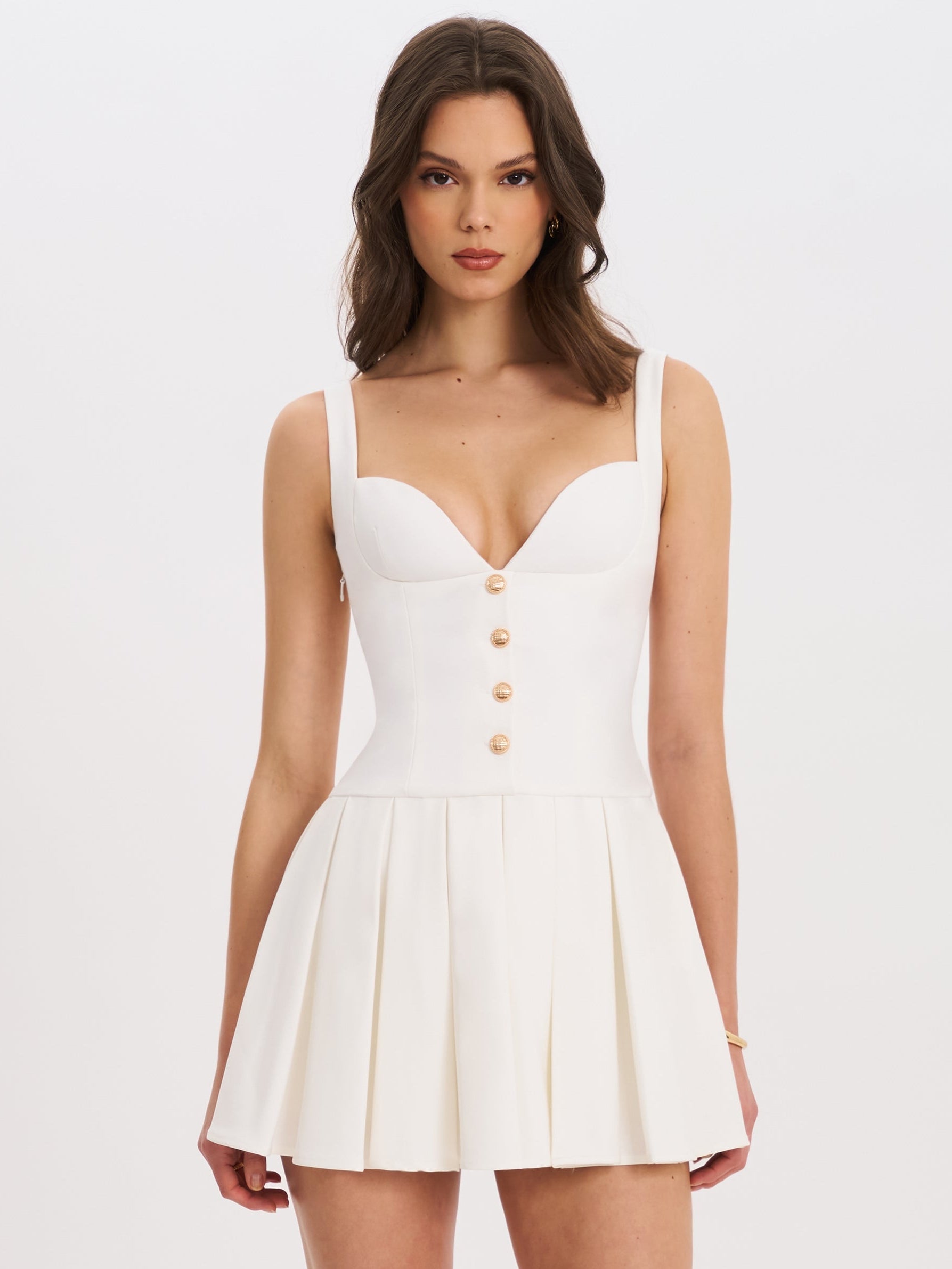 Tala White Sleeveless Pleated Preppy Mini Dress Tala White Sleeveless Pleated Preppy Mini Dress