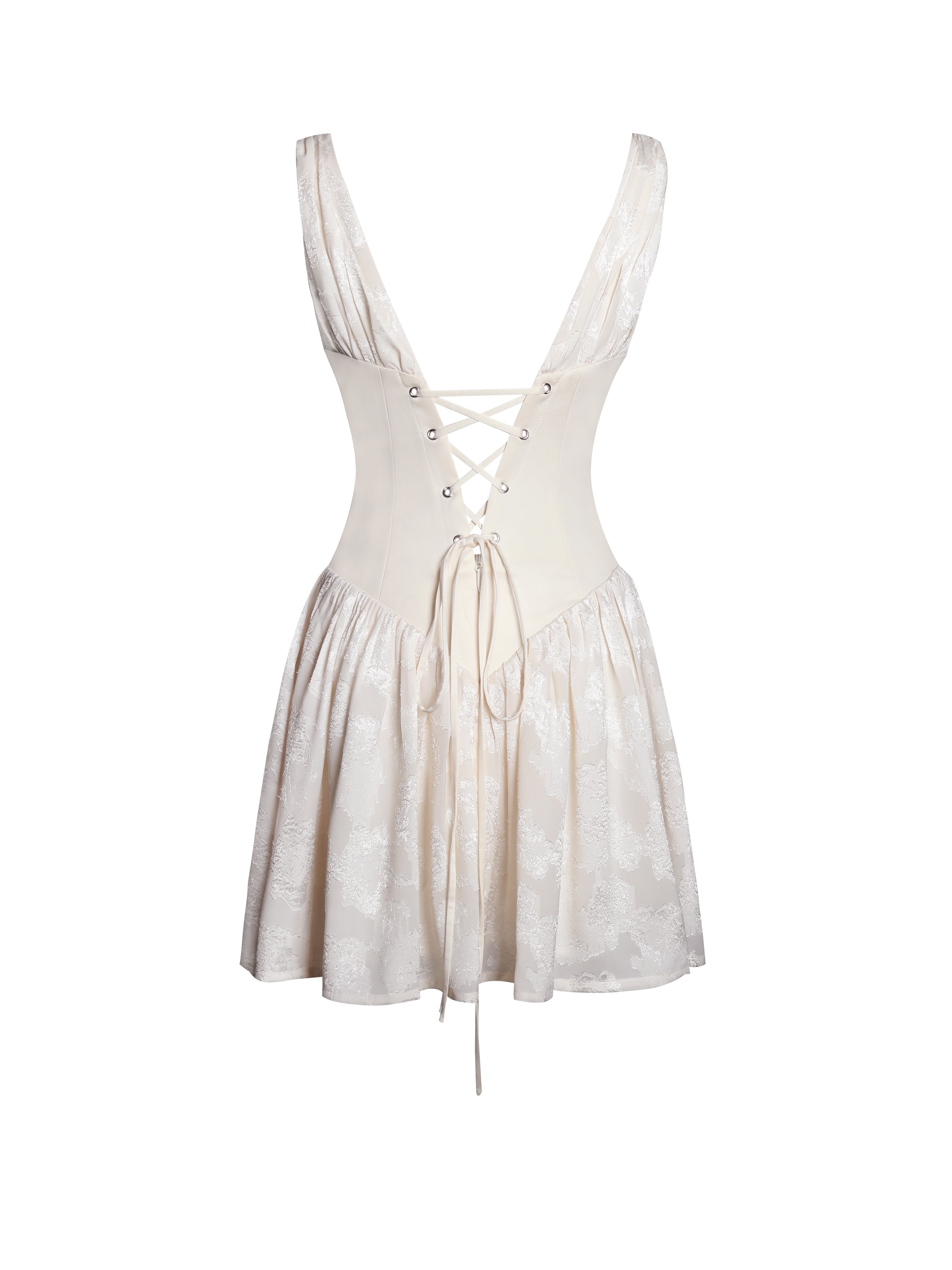 Zahara Off White Jacquard Drop Waist Mini Dress (Archive Sale)