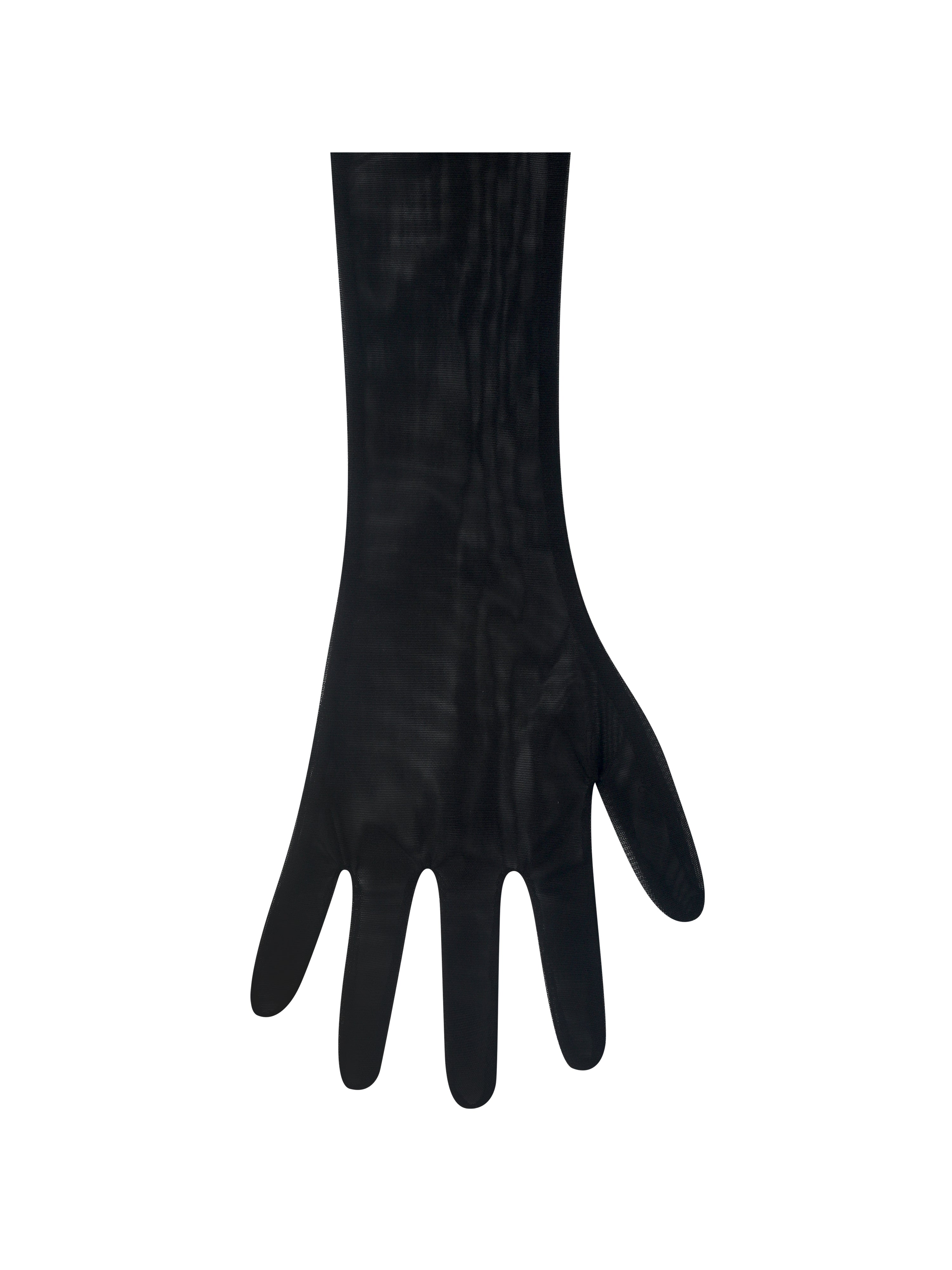 Eve Black Fur-Trimmed Mesh Opera-length Gloves