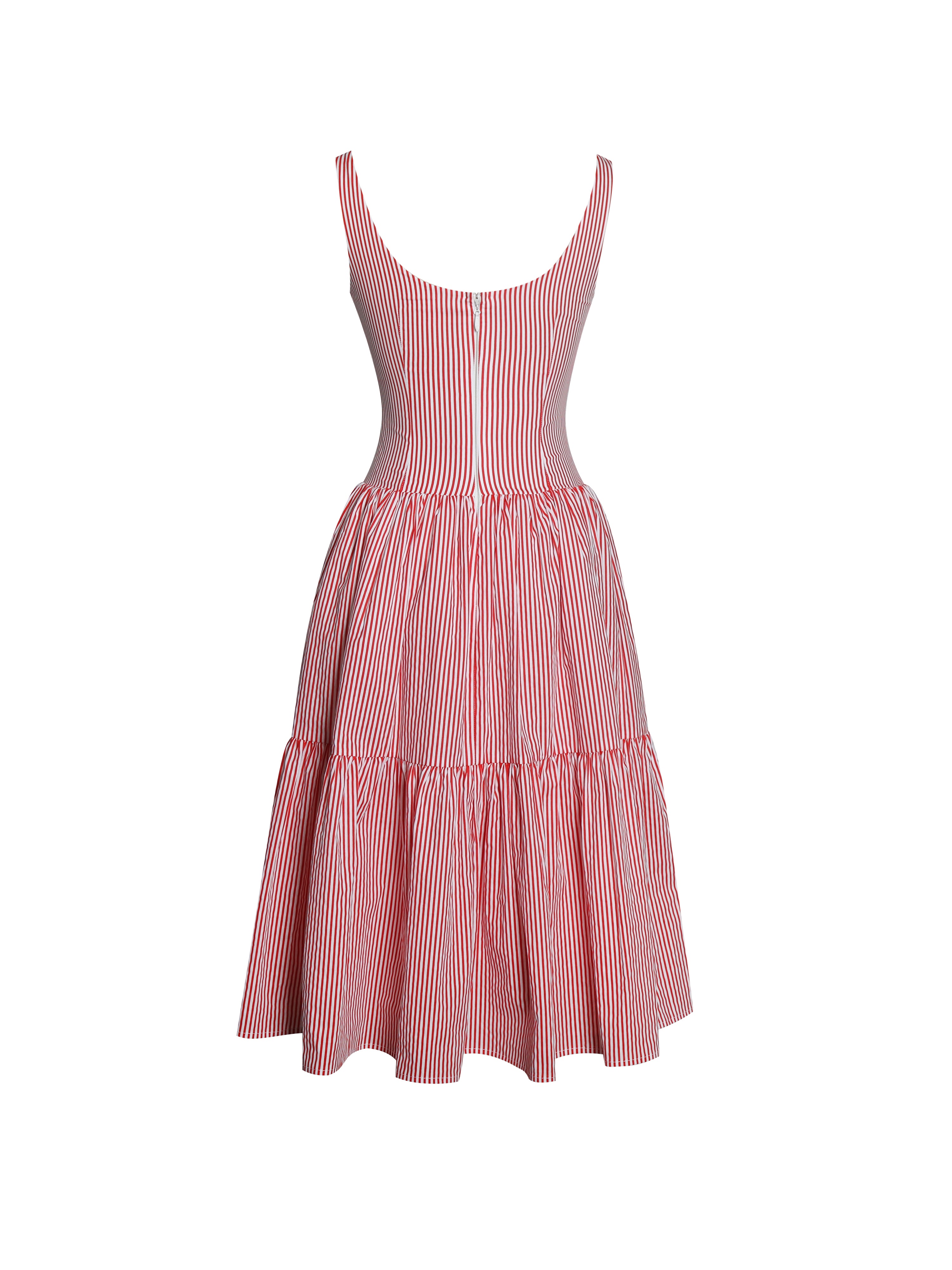 Oceana Red Candy Stripe Drop Waist Midi Dress