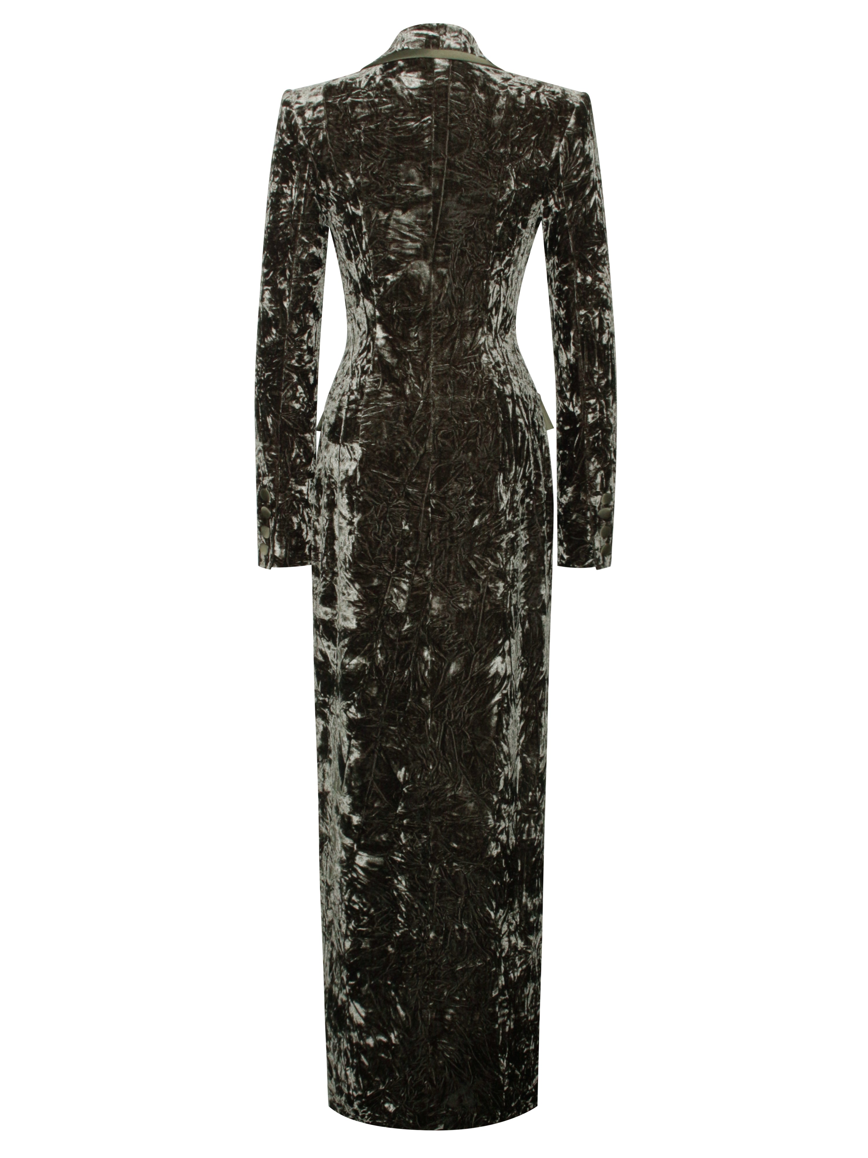 Willow Green Glossy Velvet High Slit Blazer Gown (Archive Sale)