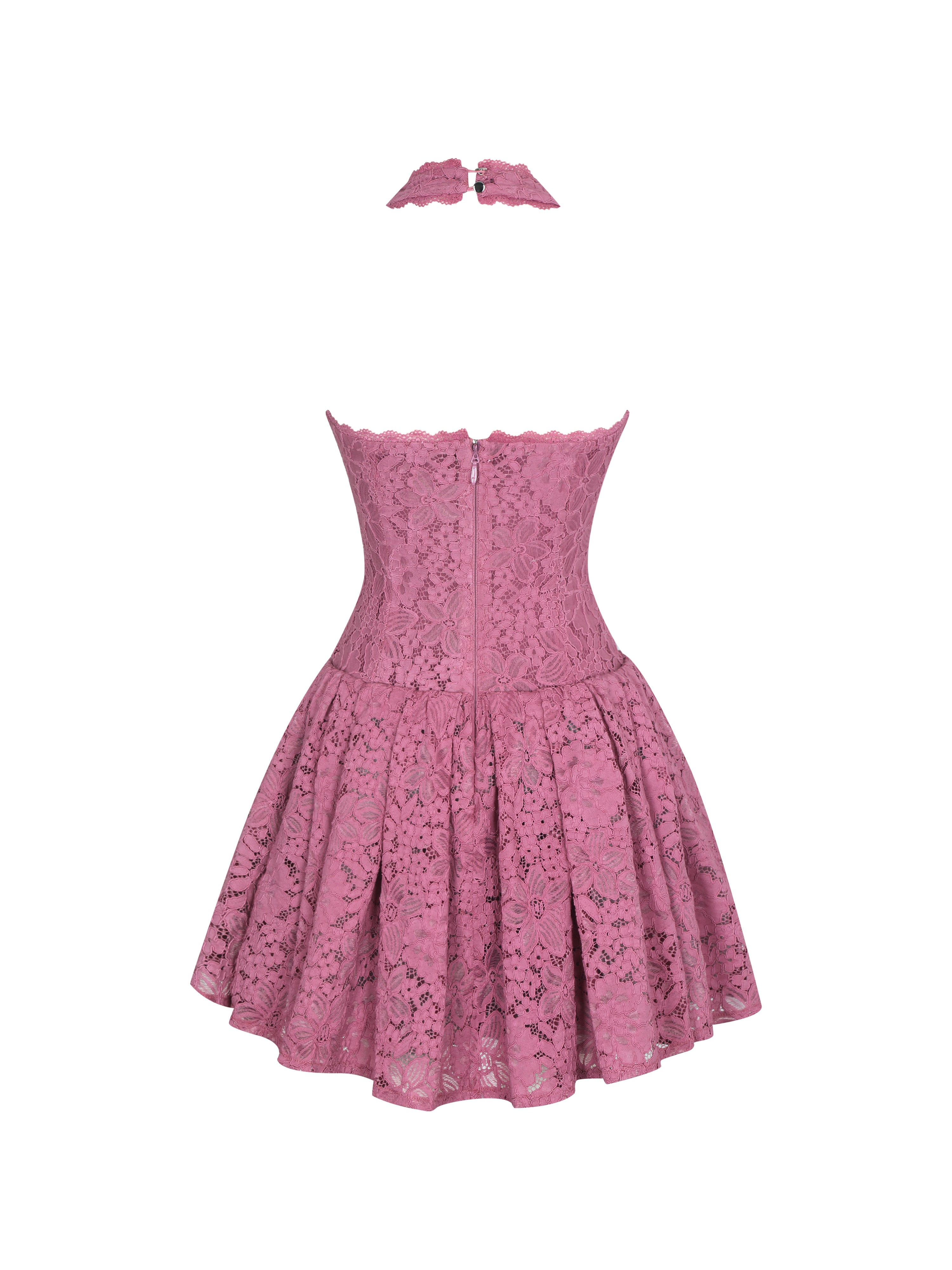 Karla Magenta Lace Drop Waist Halter Mini Dress
