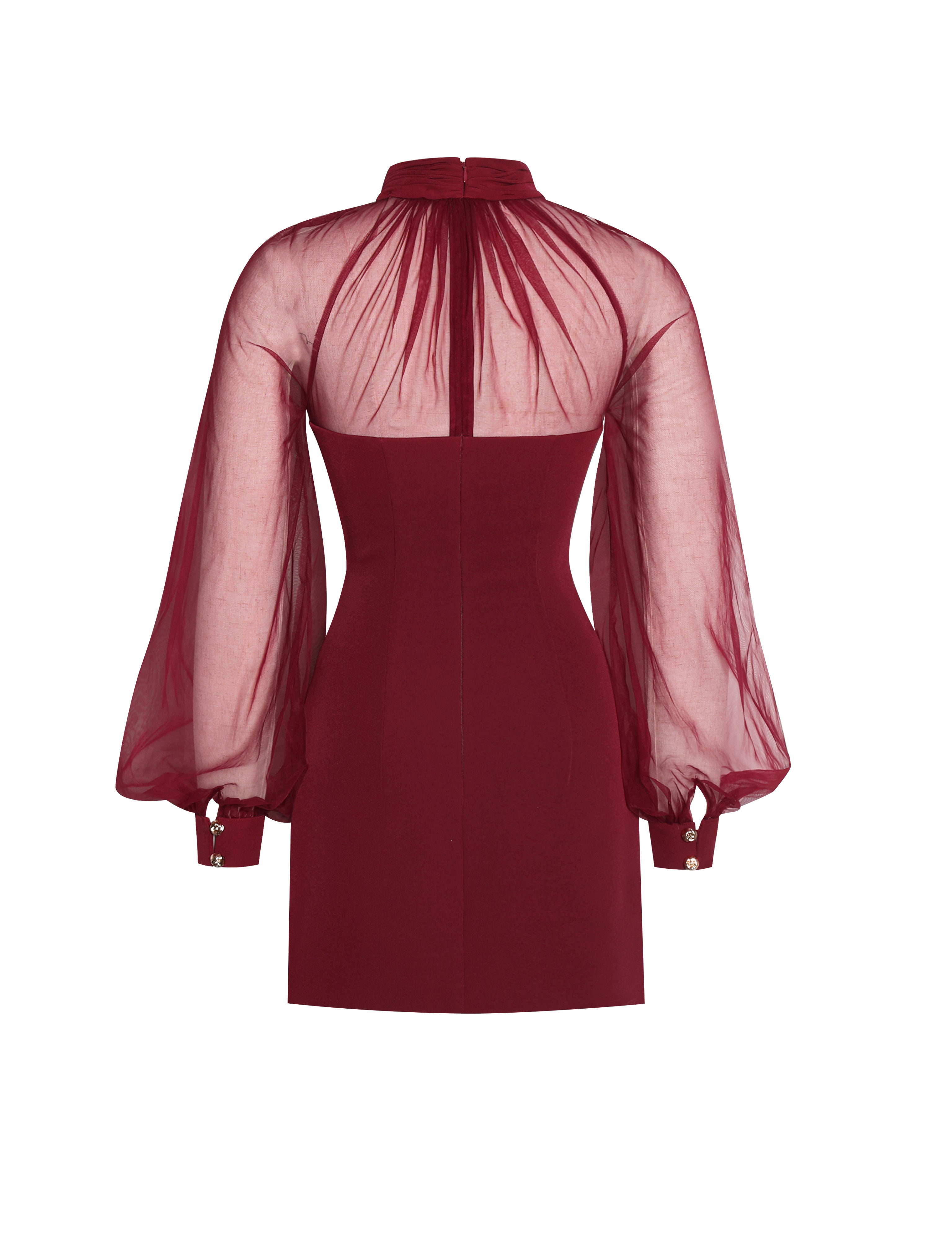 Tabitha Burgundy Mesh Lantern Sleeve Mini Dress (Archive Sale)