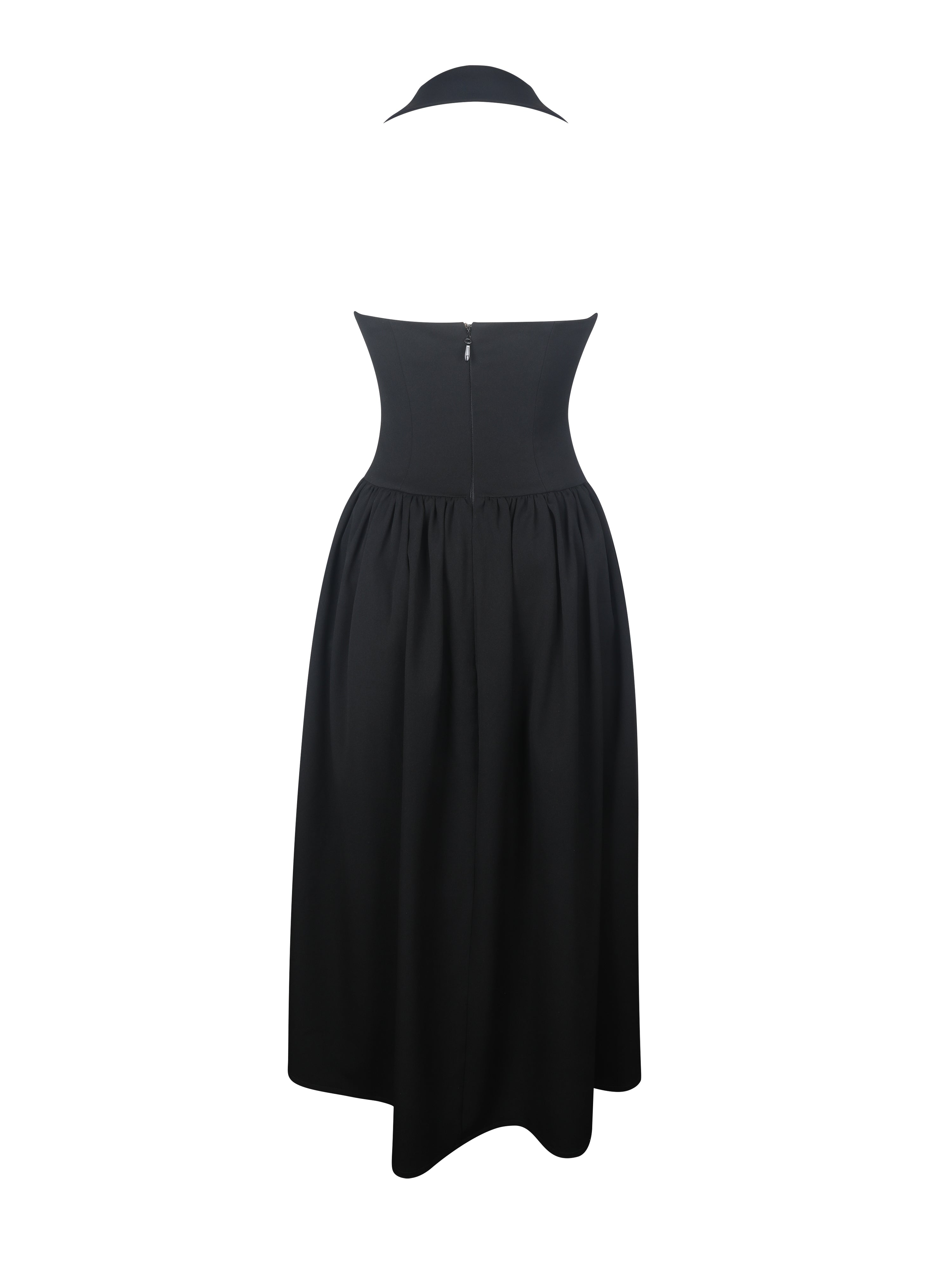 Delaney Black Lapel Halter Midi A-Line Dress