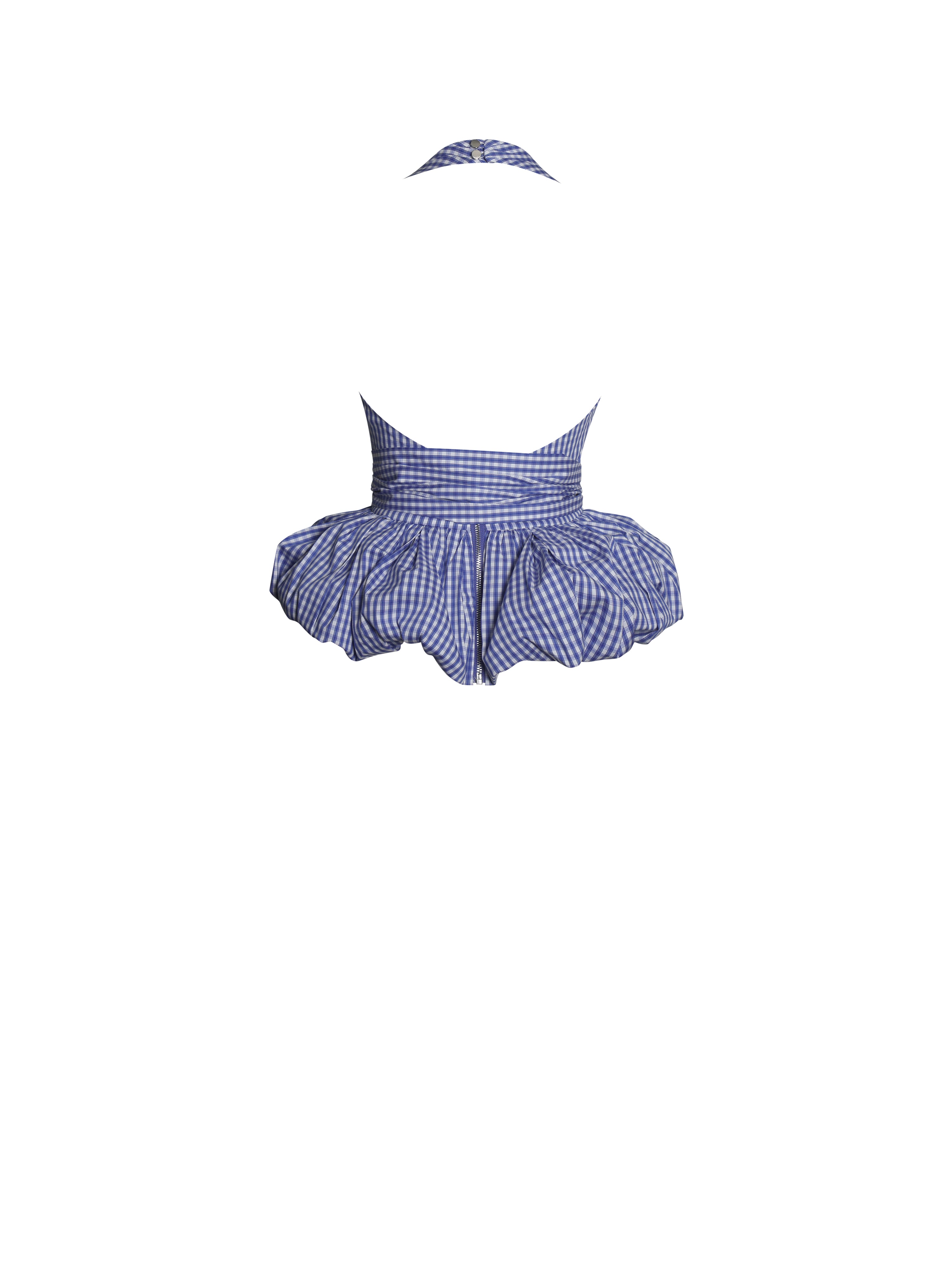 Ilene Blue and White Checkered Bubble Hem Halter Top
