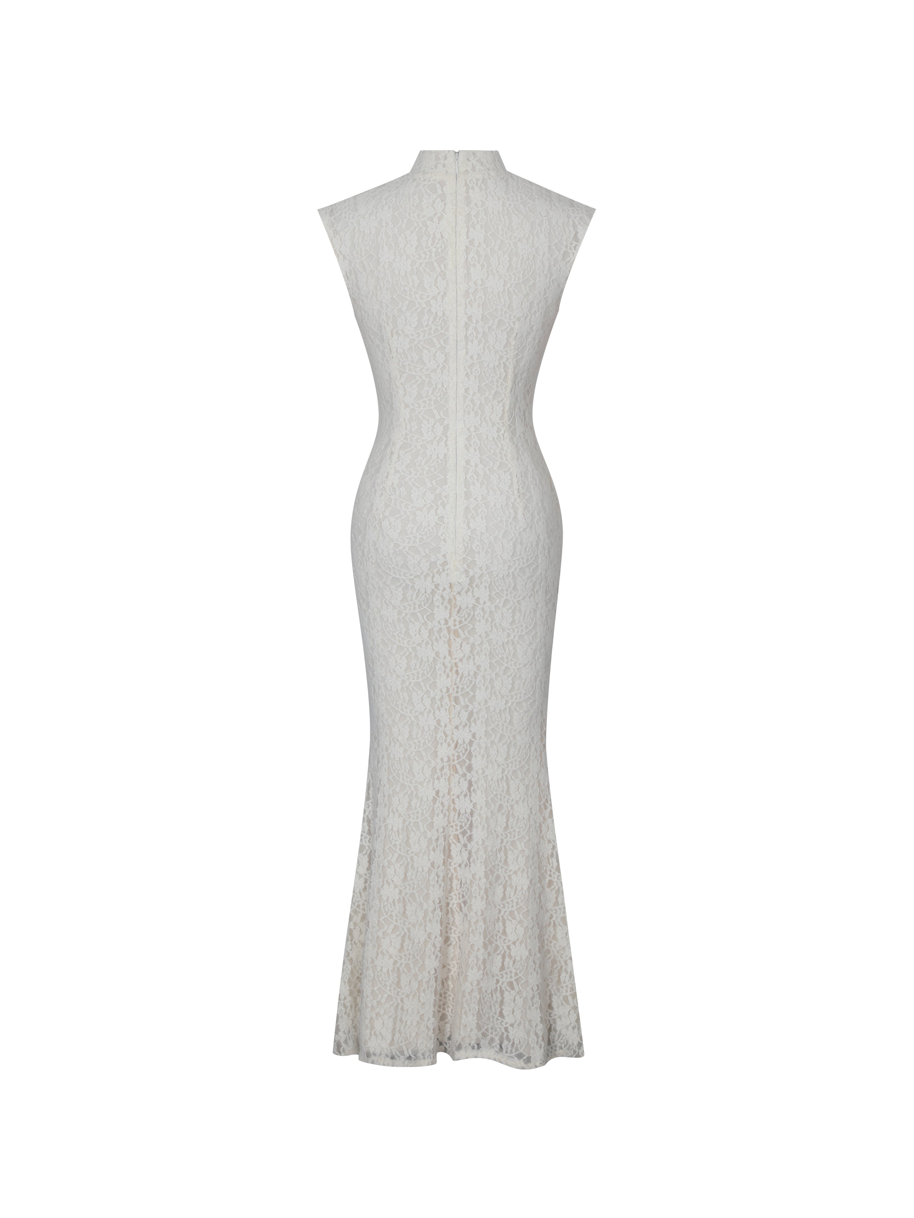 Garcelle Cream Brushed Lace Keyhole Mermaid Midi Dress