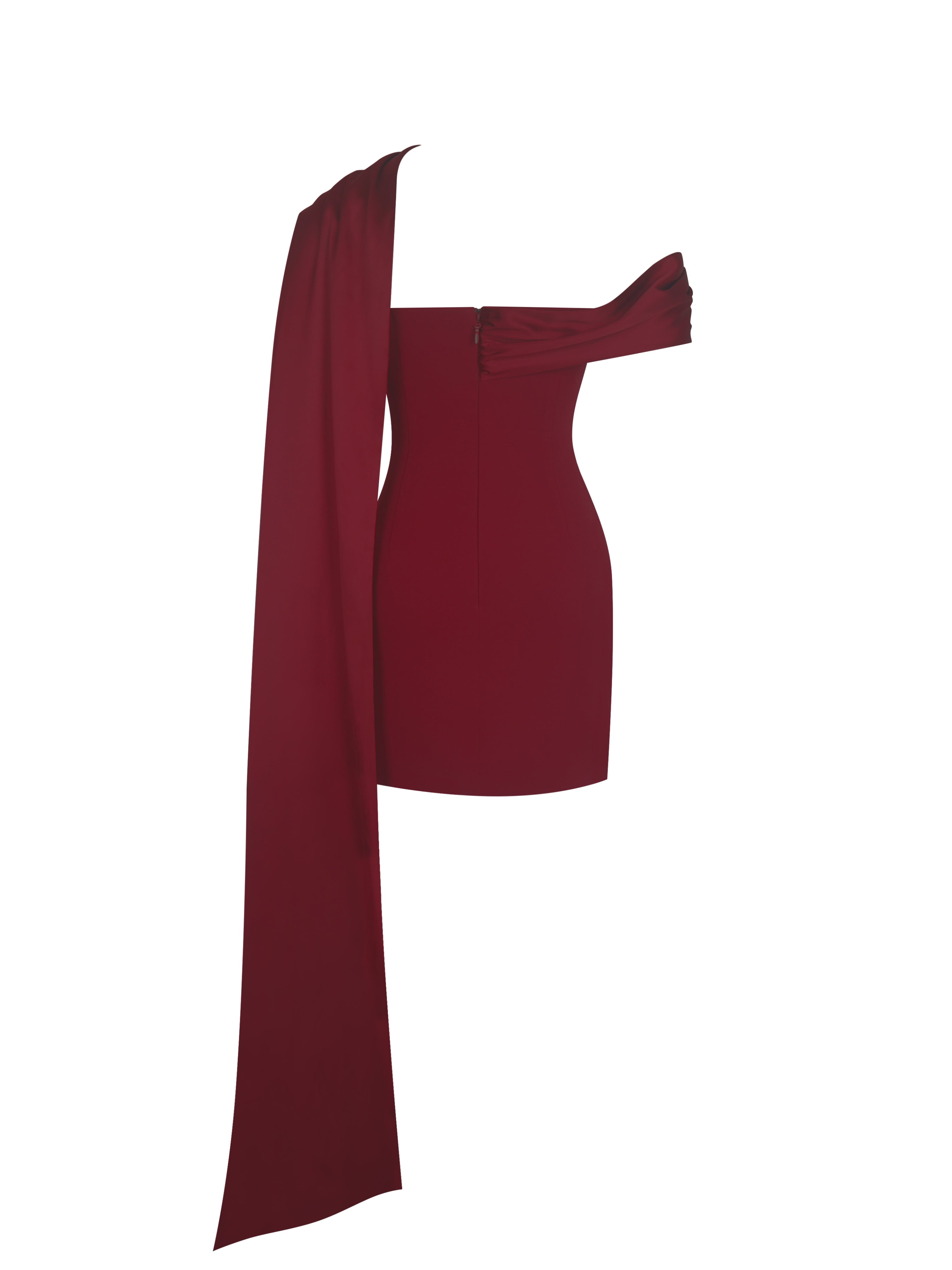 Ovelia Crimson Satin Ribbon Strapless Mini Dress