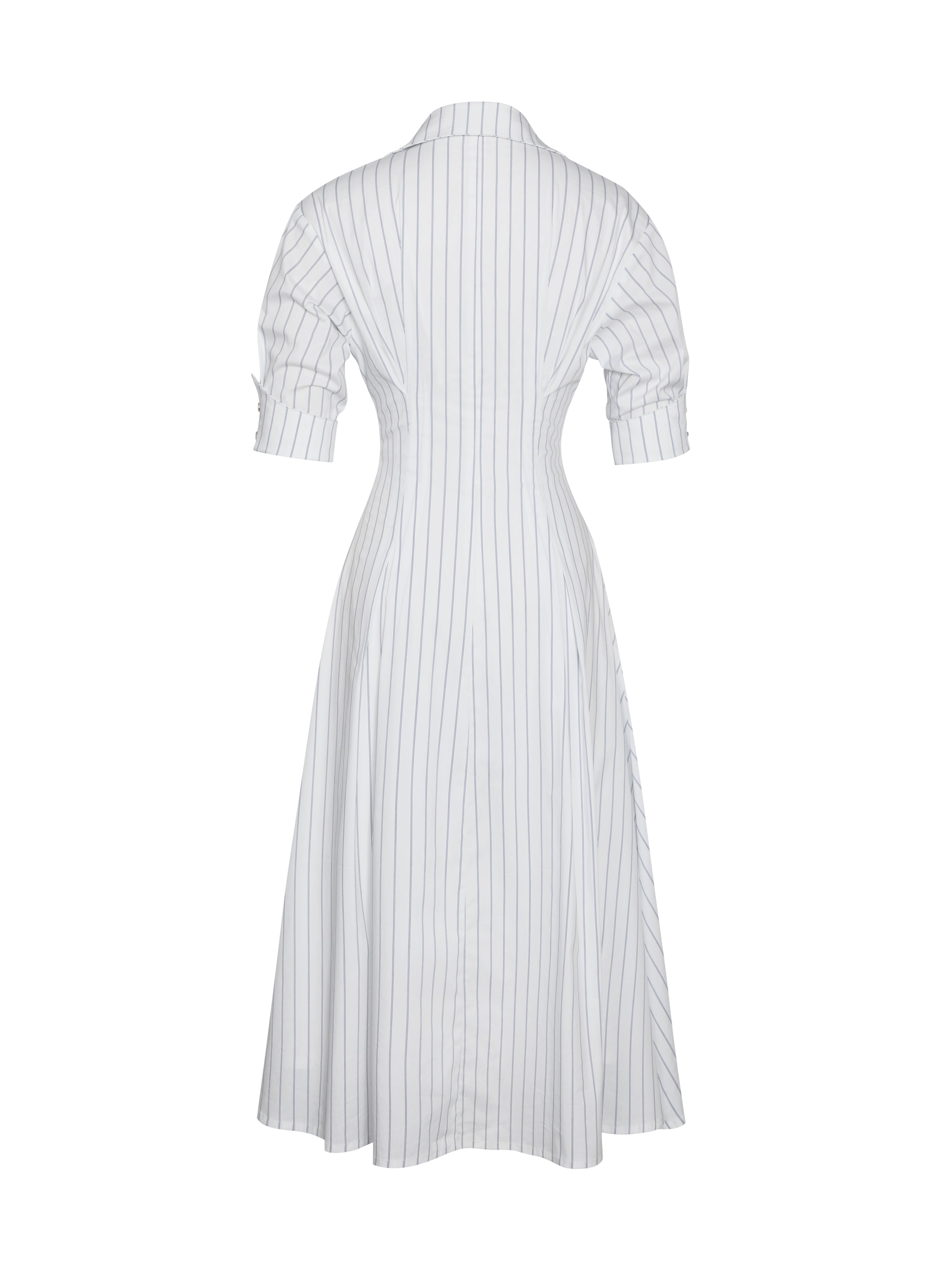 Palina Pinstripes Cotton Poplin Pleated Midi Preppy Shirt Dress
