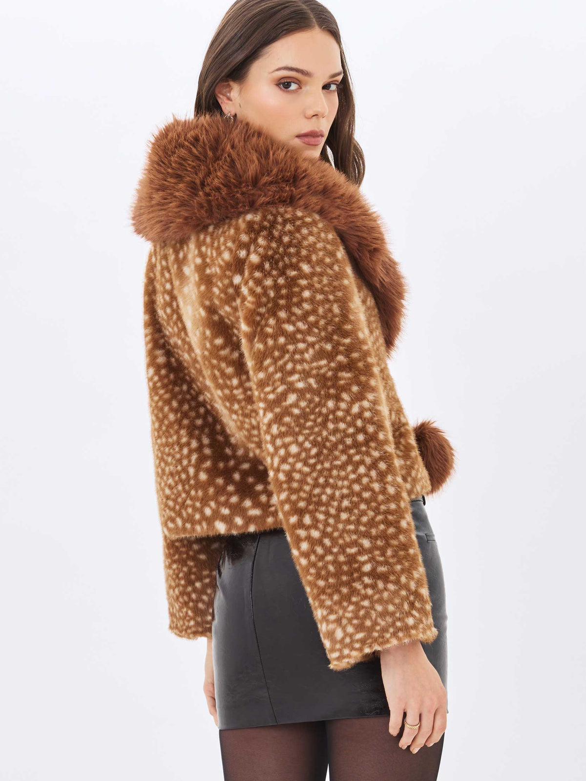 Mia Chestnut Faux Fur Bambi Print Mini Coat