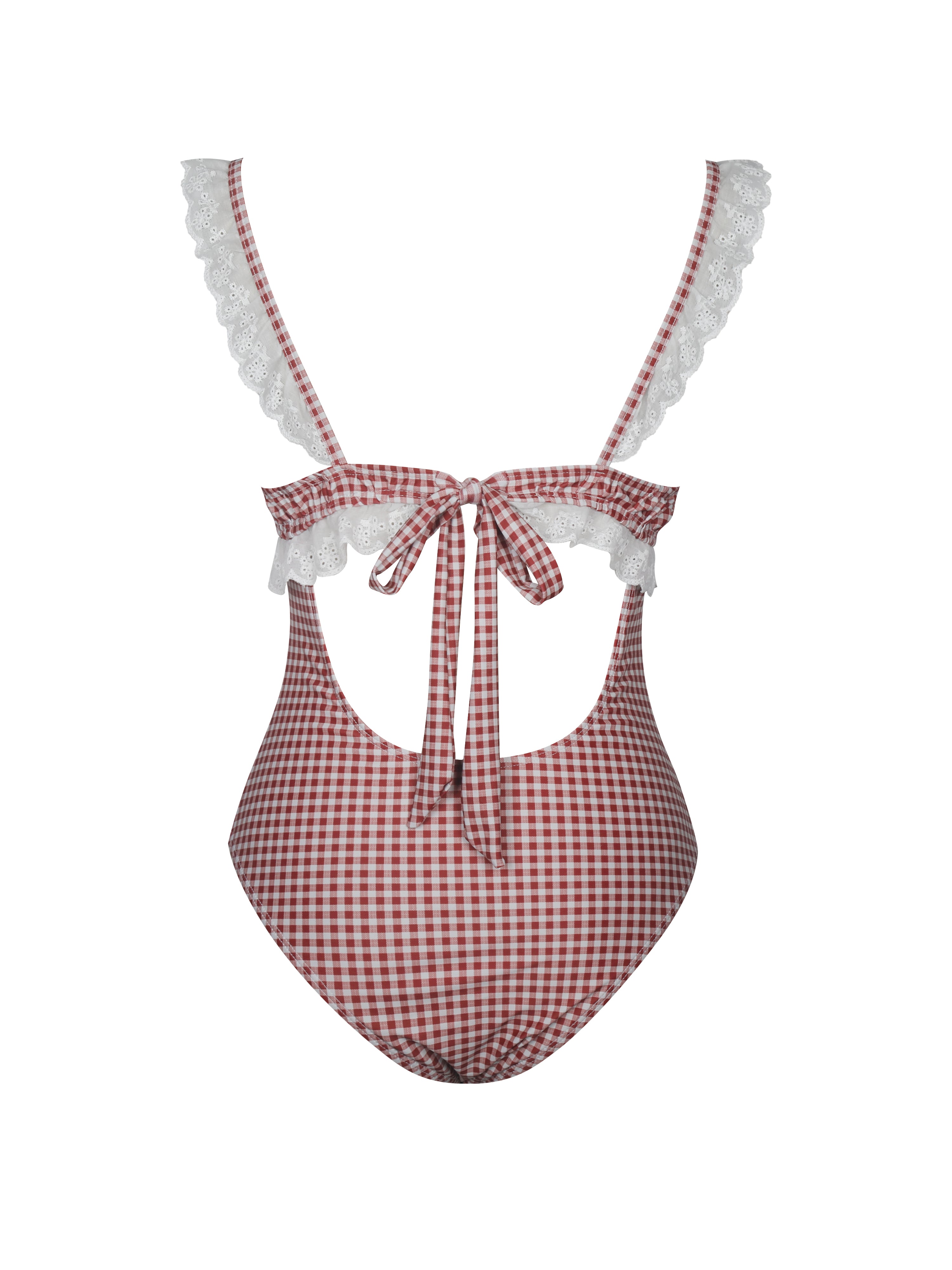 Hallie Red Gingham Lace Backless Swimsuit