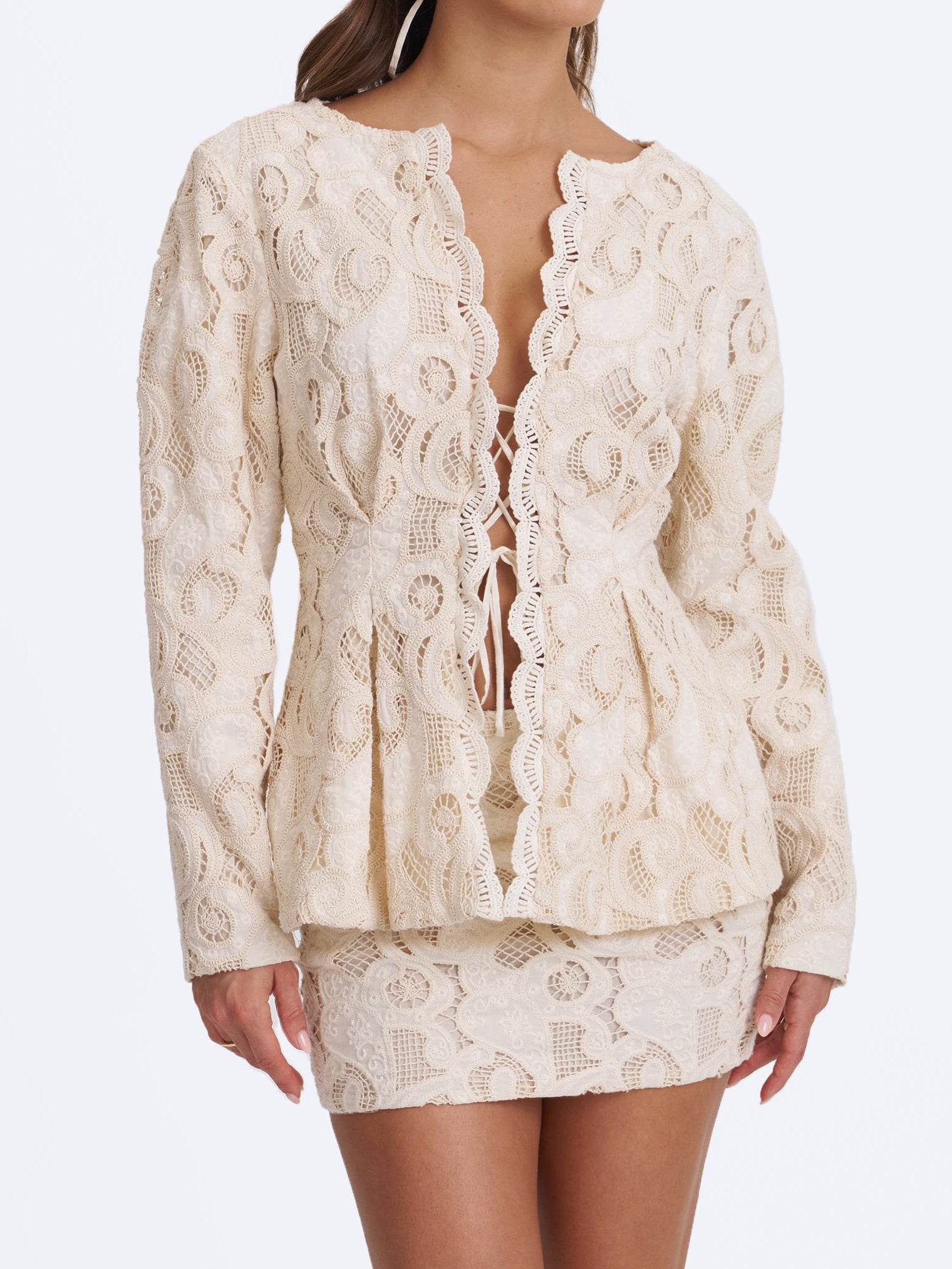 Wendy Beige Cotton Lace Low-Rise Mini Skirt