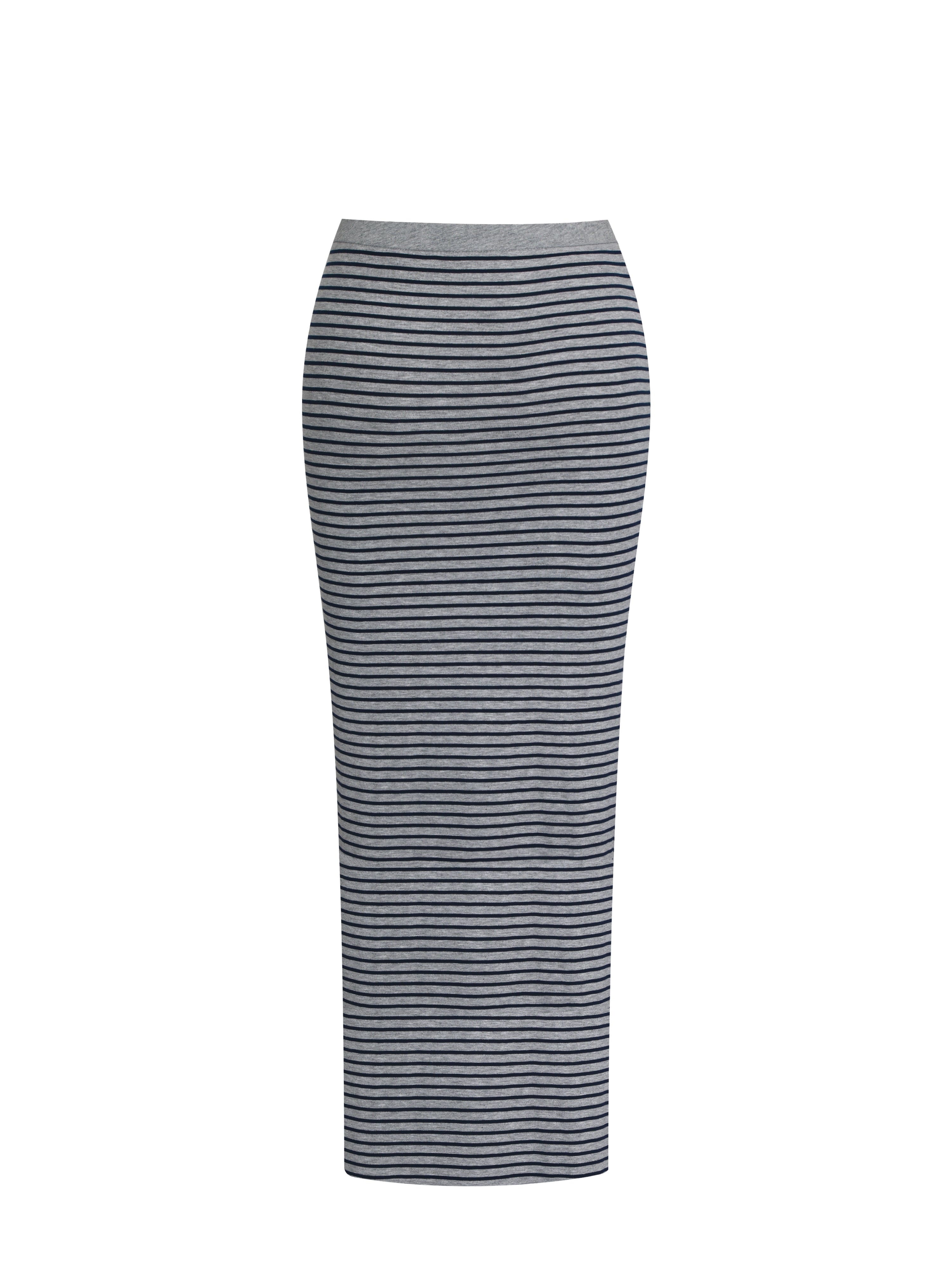 Westlyn Grey & Navy Lyocell Jersey Striped Midi Skirt