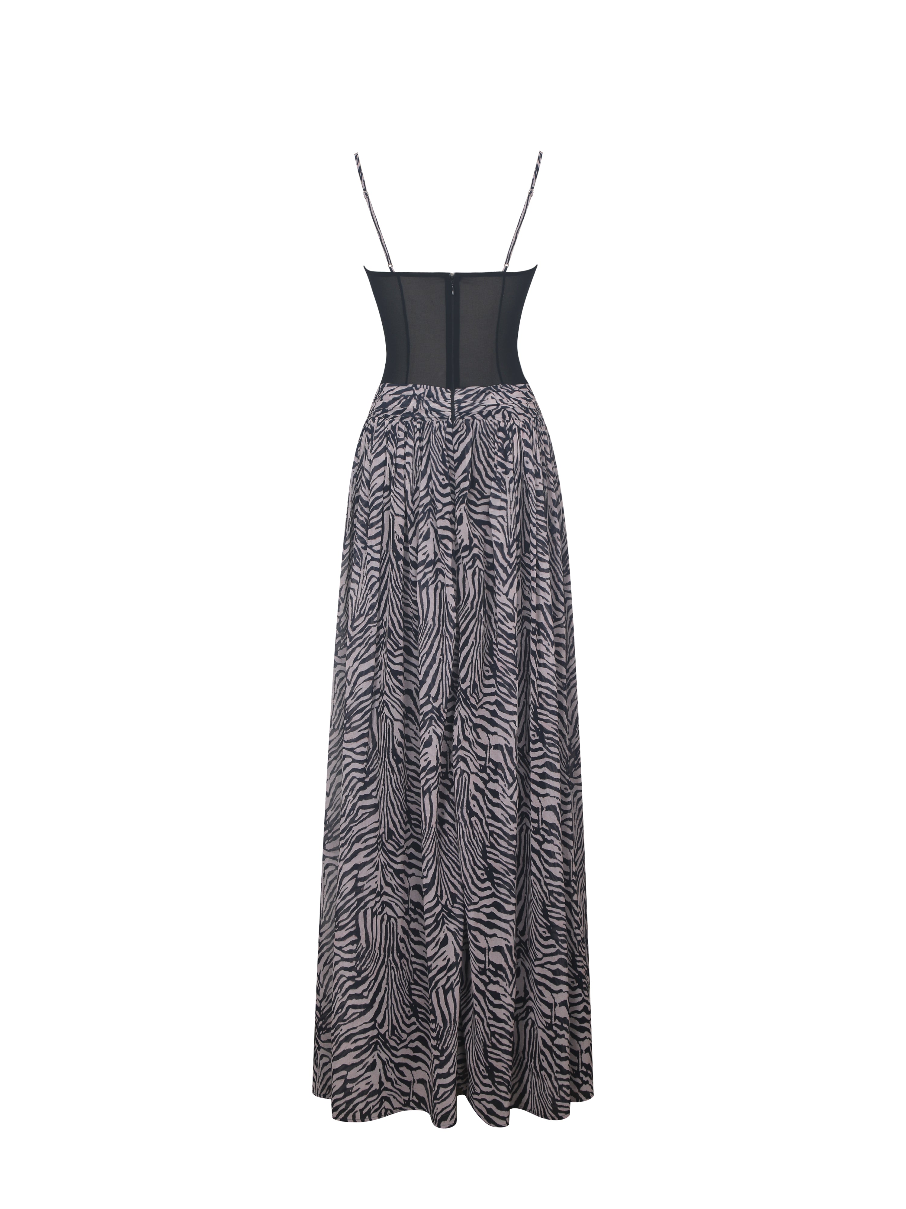 Onora Zebra Print Chiffon Dipped Waist Maxi Dress