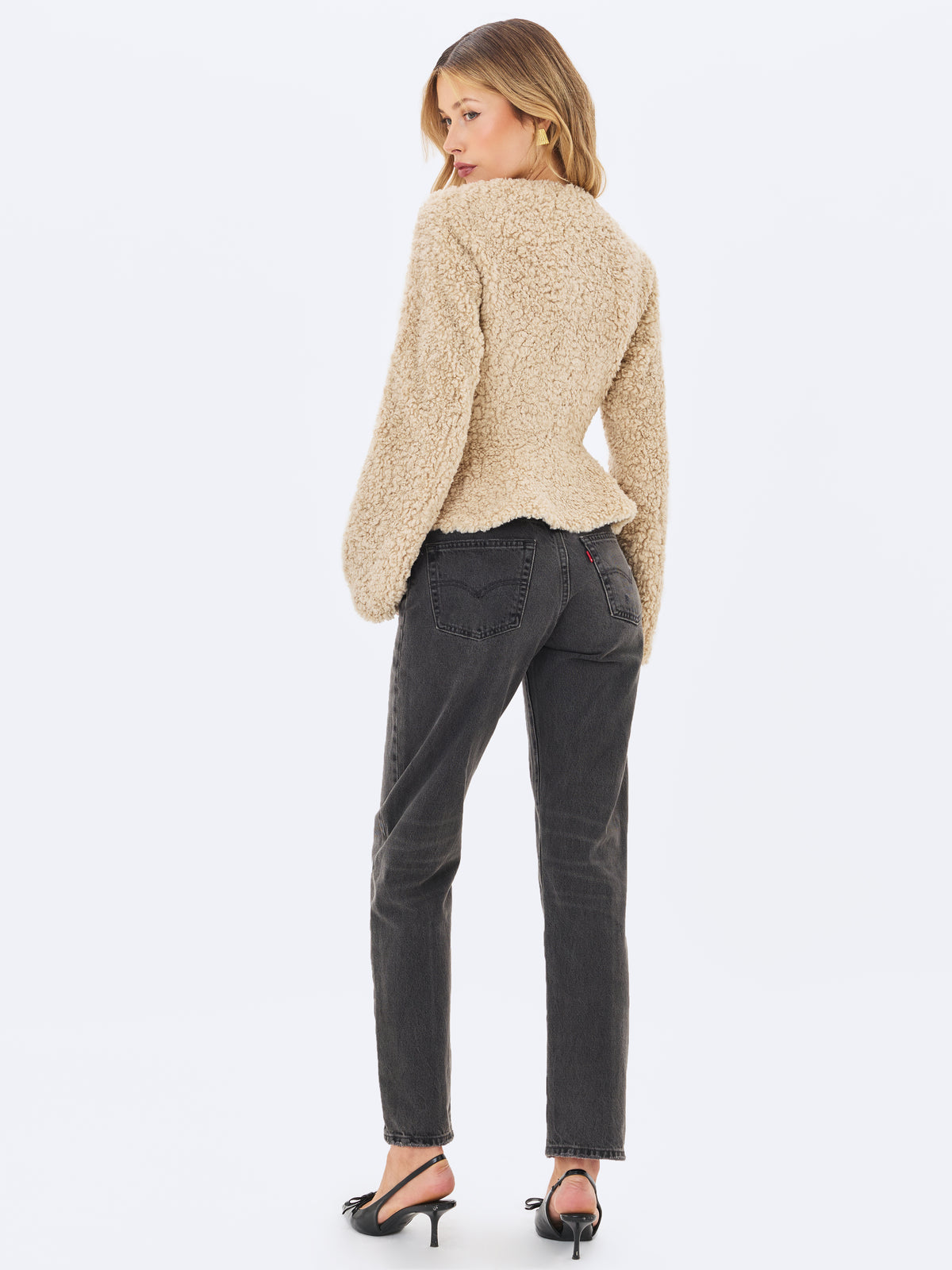 Brigitte Beige Teddy Fur Peplum Jacket