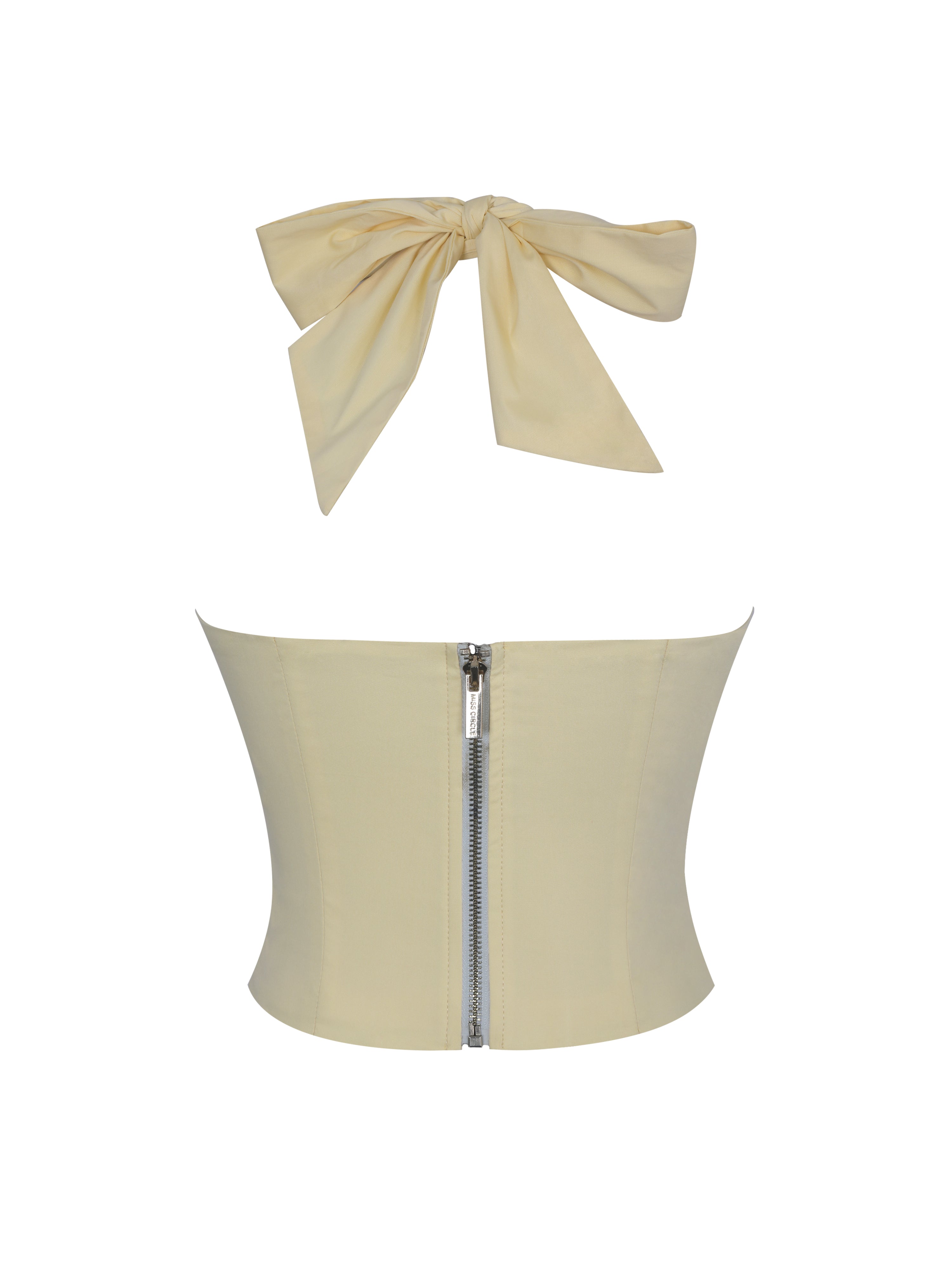 Wilsie Lemon Yellow Cotton Poplin Ruched Halter Top
