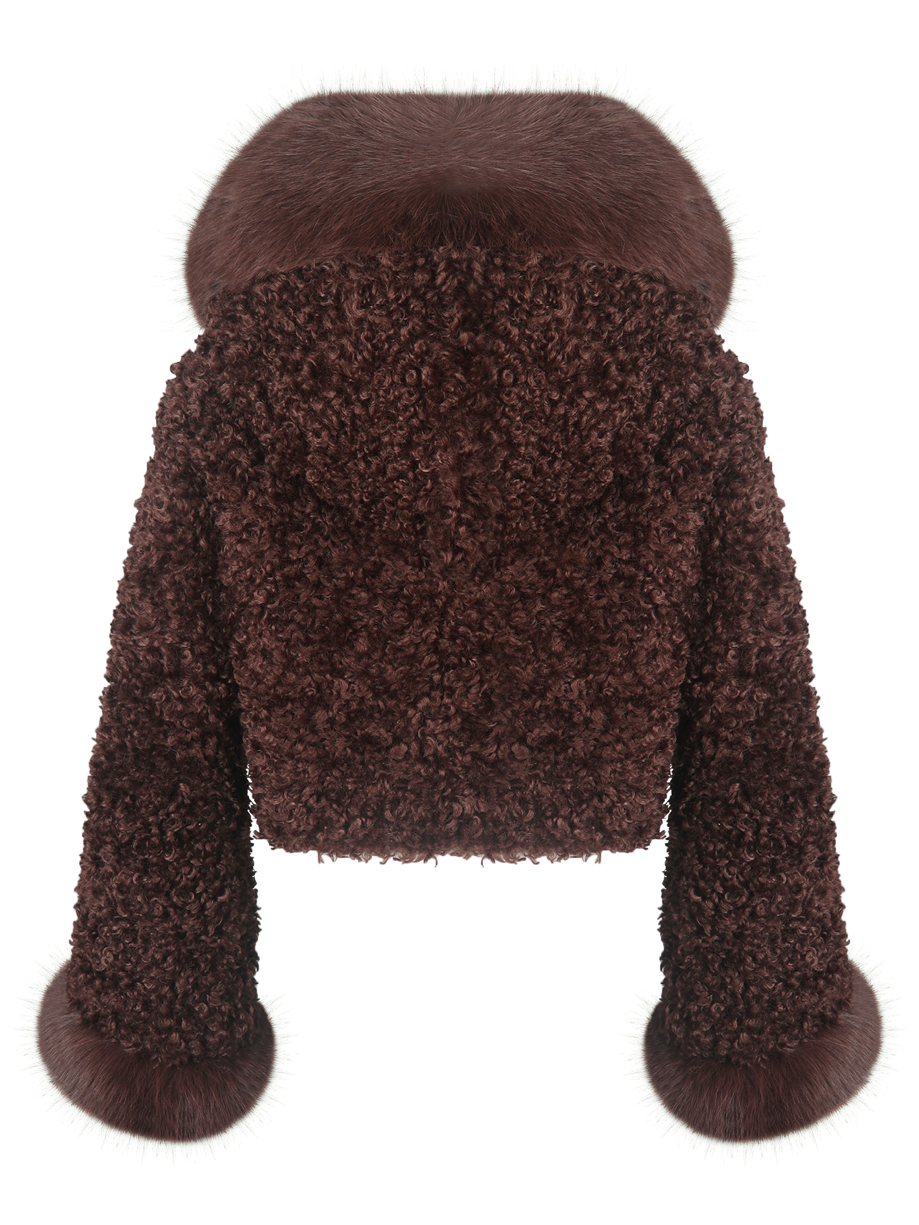 Kali Mahogany Cropped Vegan Shearling Fur Jacket