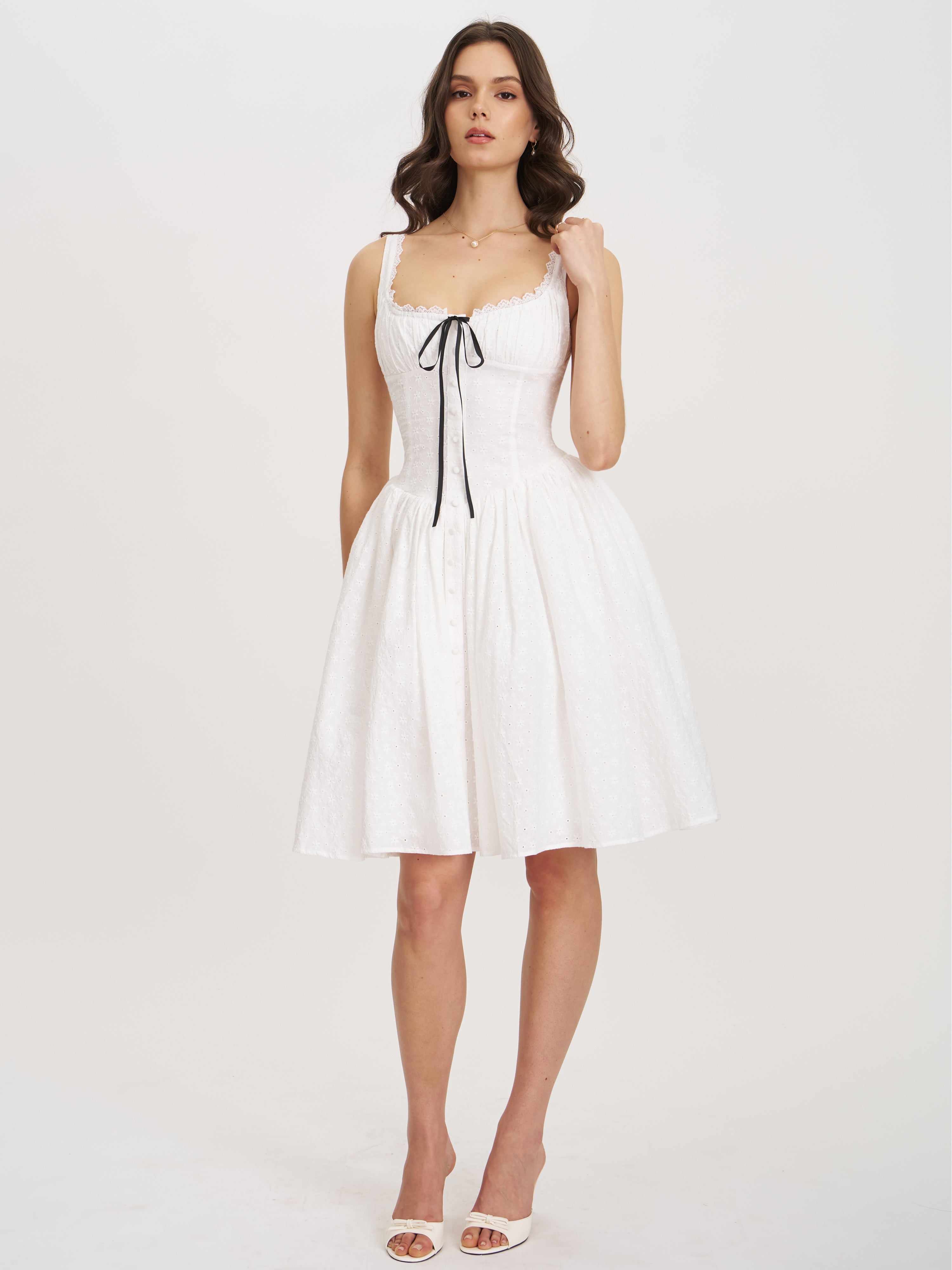 Madison Cotton Eyelet Square Neck Midi Dress