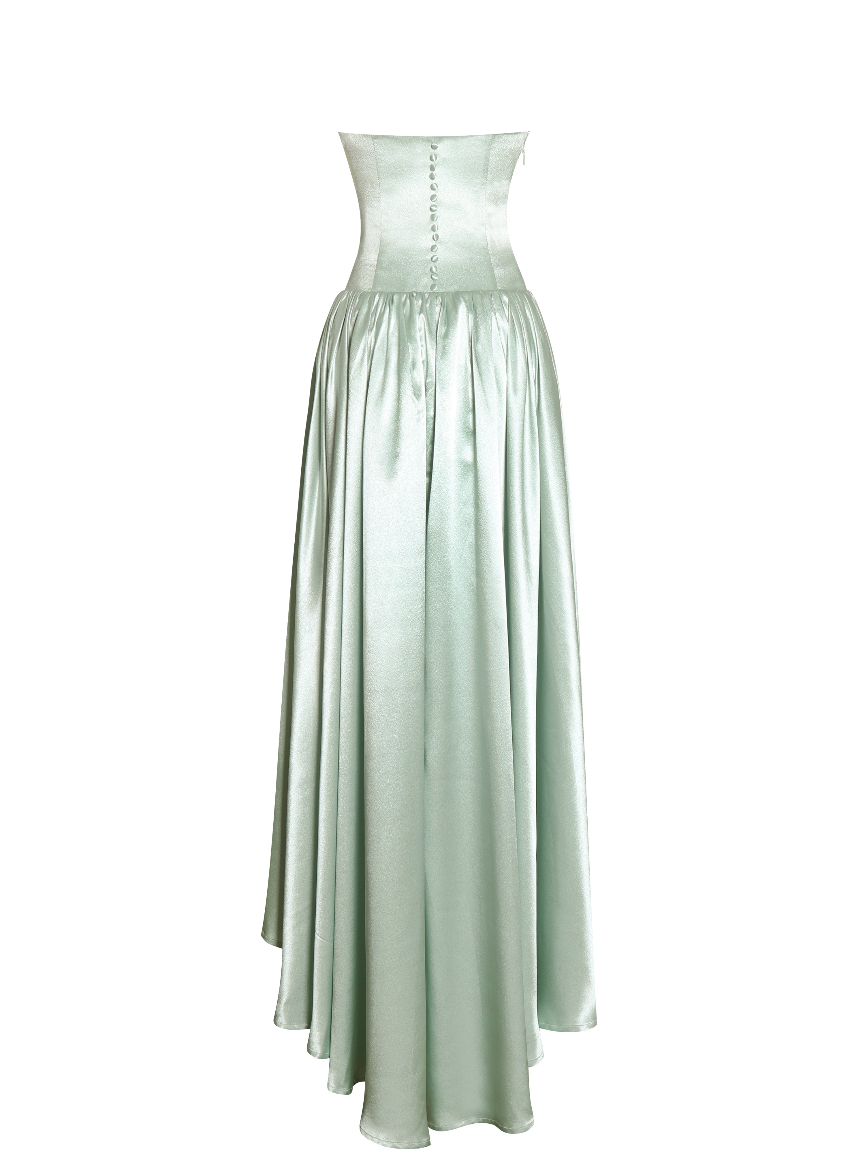 Lael Mint Green Back Button Trailing Gown